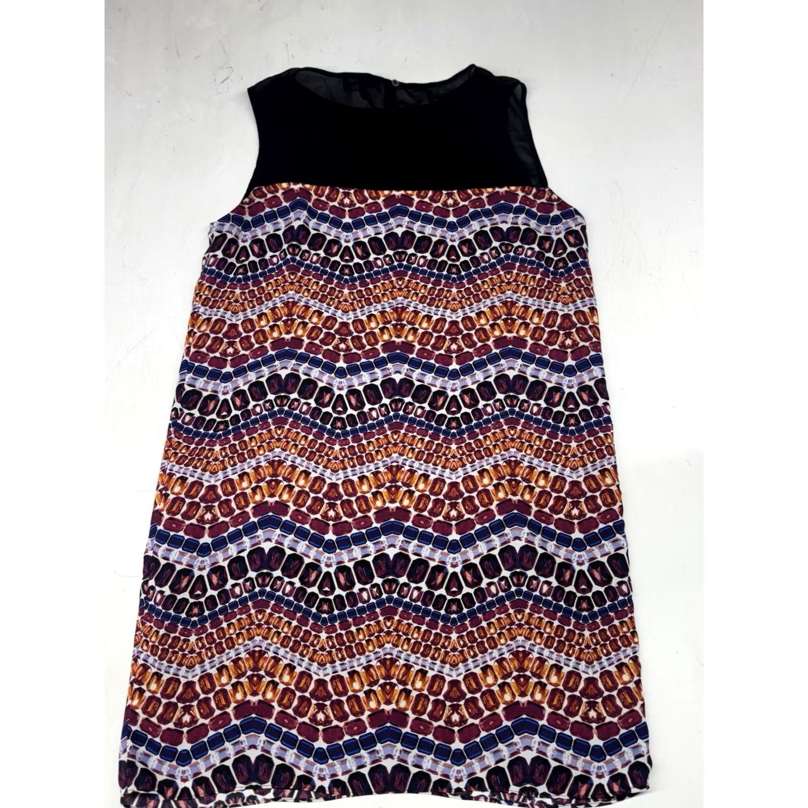 Sam Edelman Sam Edelman Shift Dress M Sleeveless Black Round Neck Geometric Jewel Multicolored Lined Short Dress Button Keyhole Neck Size M / US 6-8 / IT 42-44 - 5 Thumbnail