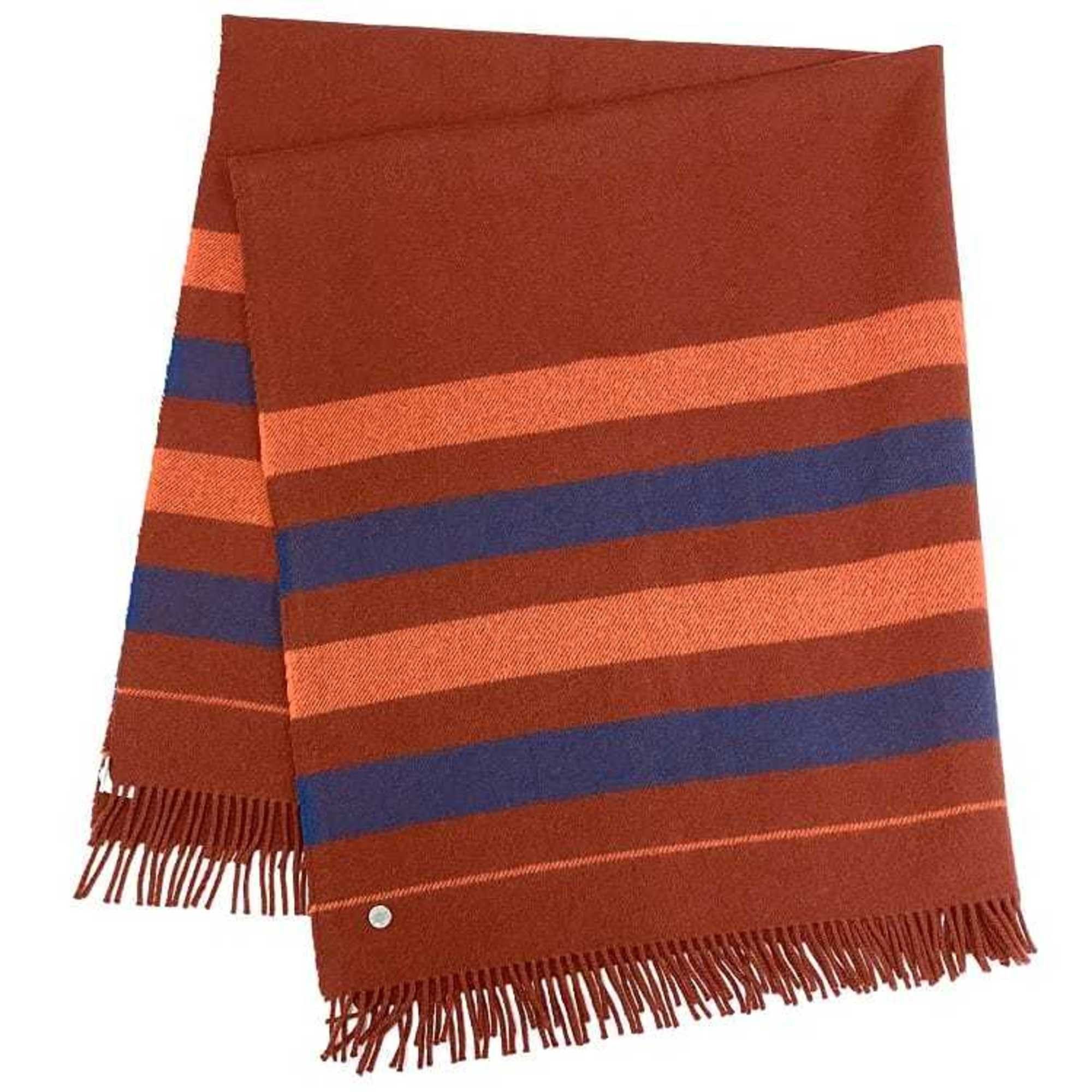 image of Hermes Blanket Brown Navy Border Serie Button Hair 100% Hermes Throw Ladies, Women's