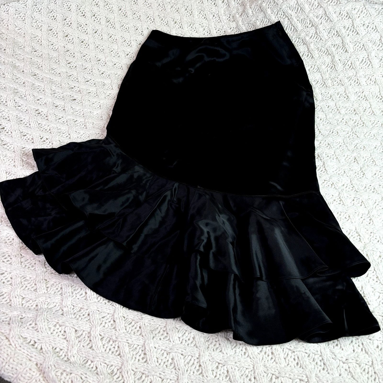 Other Cinq à Sept Women's 100% Silk Black Satin Ruffle Hem Evening Size 30" / US 8 / IT 44 - 3 Thumbnail