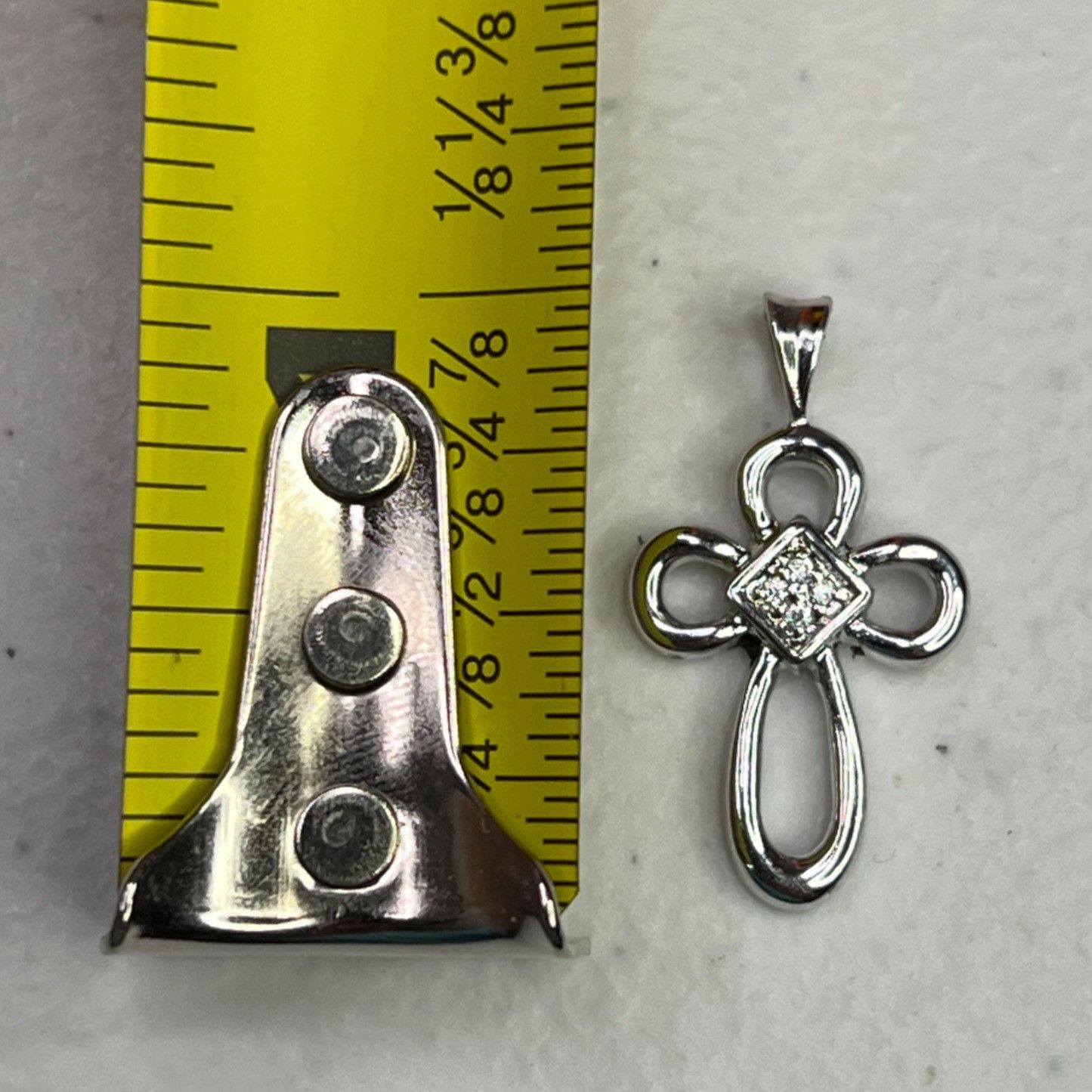 Other Small Cross Silver-Tone Pendant With Cubic Zirconia Accents Size ONE SIZE - 5 Thumbnail