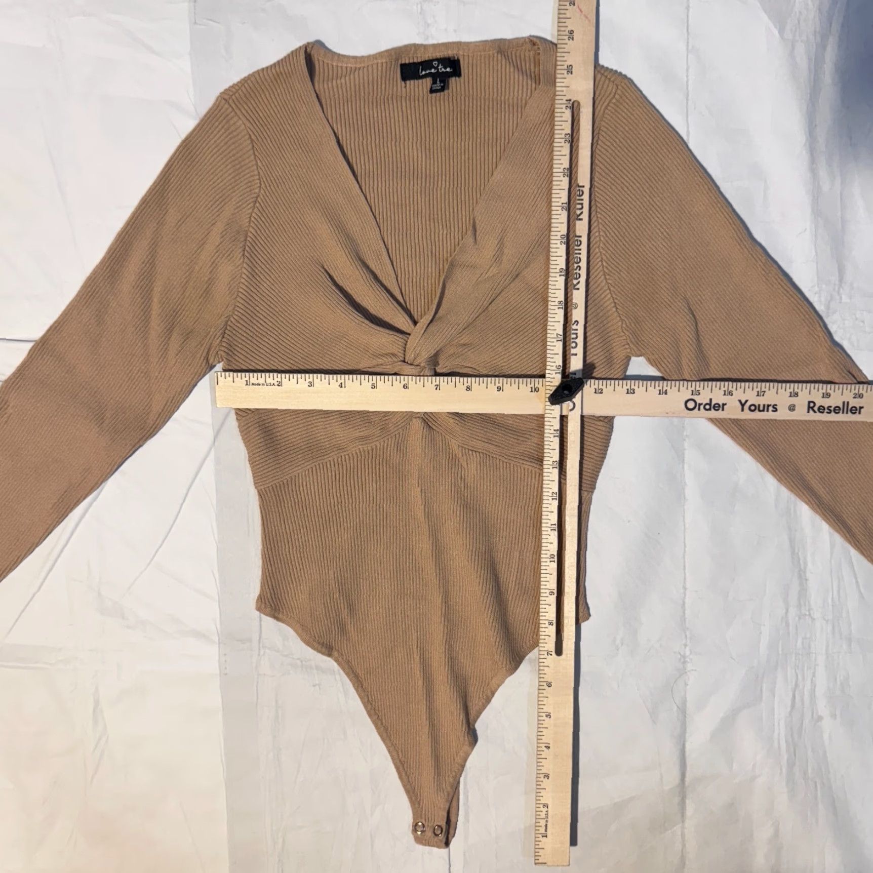 Vintage Love Tree Bodysuit One Piece Top Long Sleeve V-Neck Brown Size L Women Scrunch Body Suit Size L / US 10 / IT 46 - 4 Thumbnail