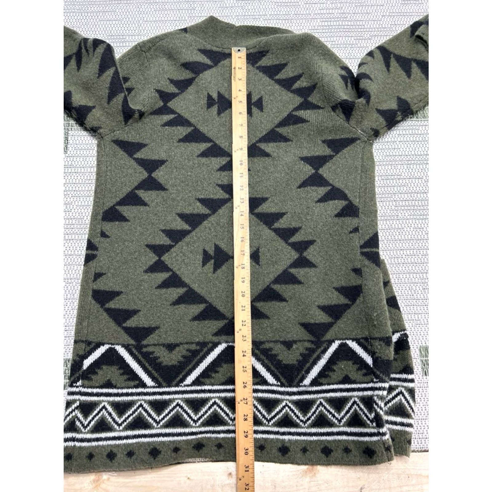 Frye Frye Cardigan Sweater Womens M Green Black White Knit Open Front Casual Geometric Vintage: No Size M / US 6-8 / IT 42-44 - 7 Thumbnail