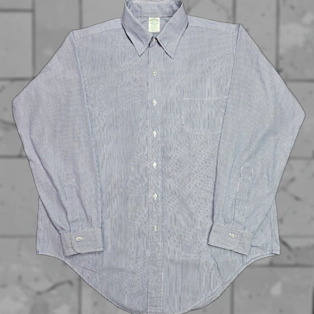 Brooks Brothers Vintage Brooks Brothers Shirt Mens 16.5-4 Blue Striped Brooksweave USA Button Up Shirt Size US XL / EU 56 / 4 - 1 Thumbnail