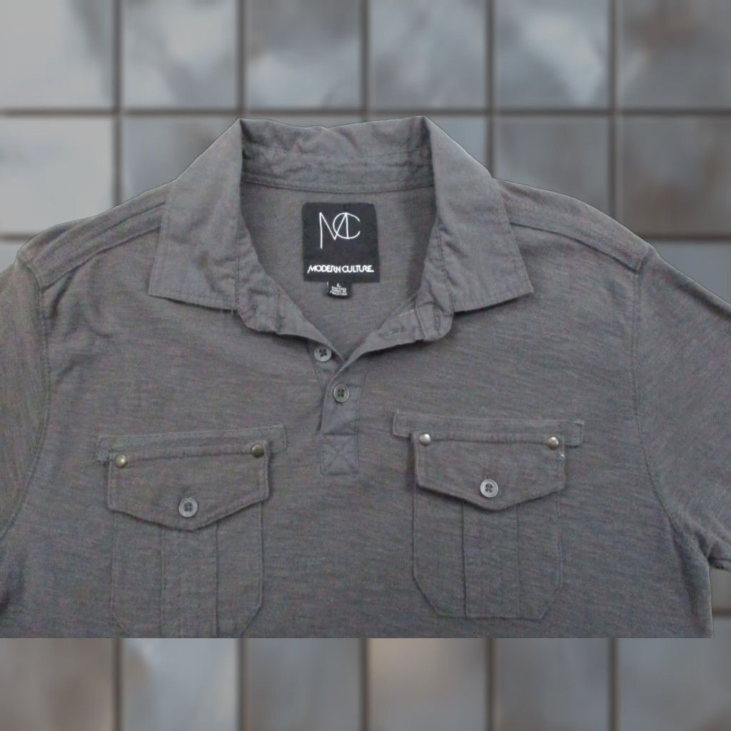 Vintage Modern Culture Polo Shirt Mens L Gray Concrete Wash Pocket Button Casual Shirt Size US L / EU 52-54 / 3 - 1 Thumbnail