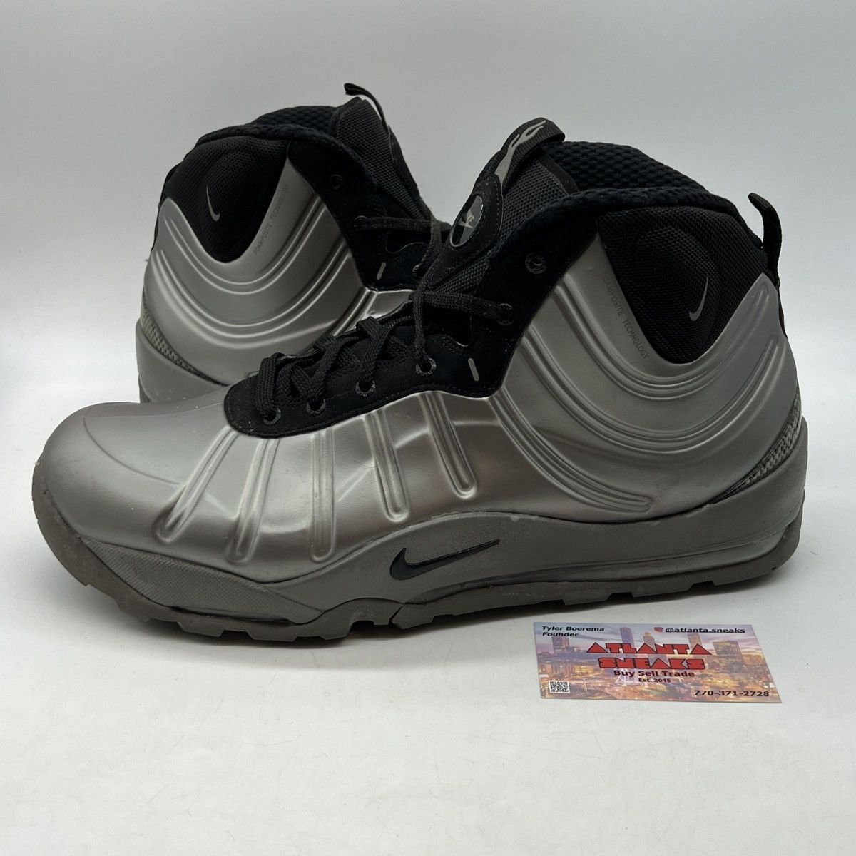 image of Nike Air Bakin Posit Metallic Pewter Shoes in Silver, Men's (Size 14)