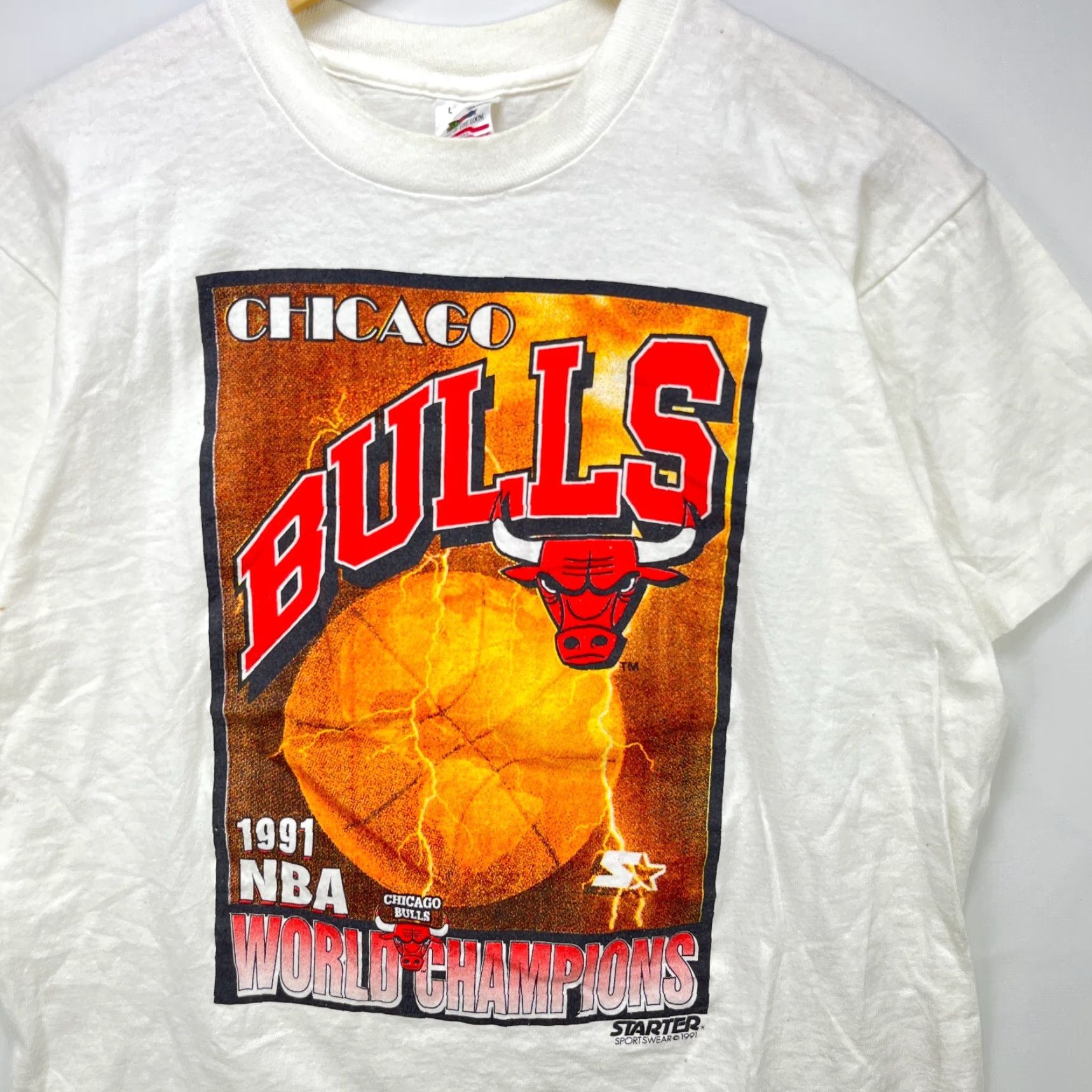 Starter VINTAGE Chicago Bulls Starter T-Shirt Large 1991 90s White Mens Shirt) Size US L / EU 52-54 / 3 - 2 Thumbnail