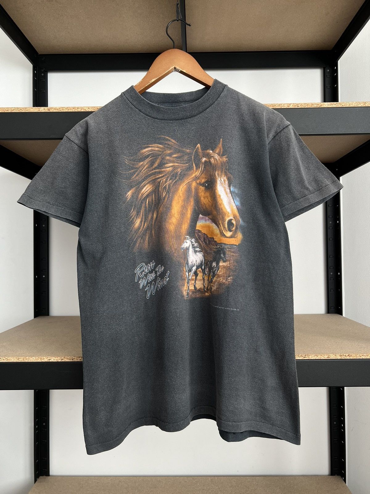 Vintage Vintage 1993 3D Emblem Horse Run with the Wild Black T-shirt Size US M / EU 48-50 / 2 - 3 Thumbnail