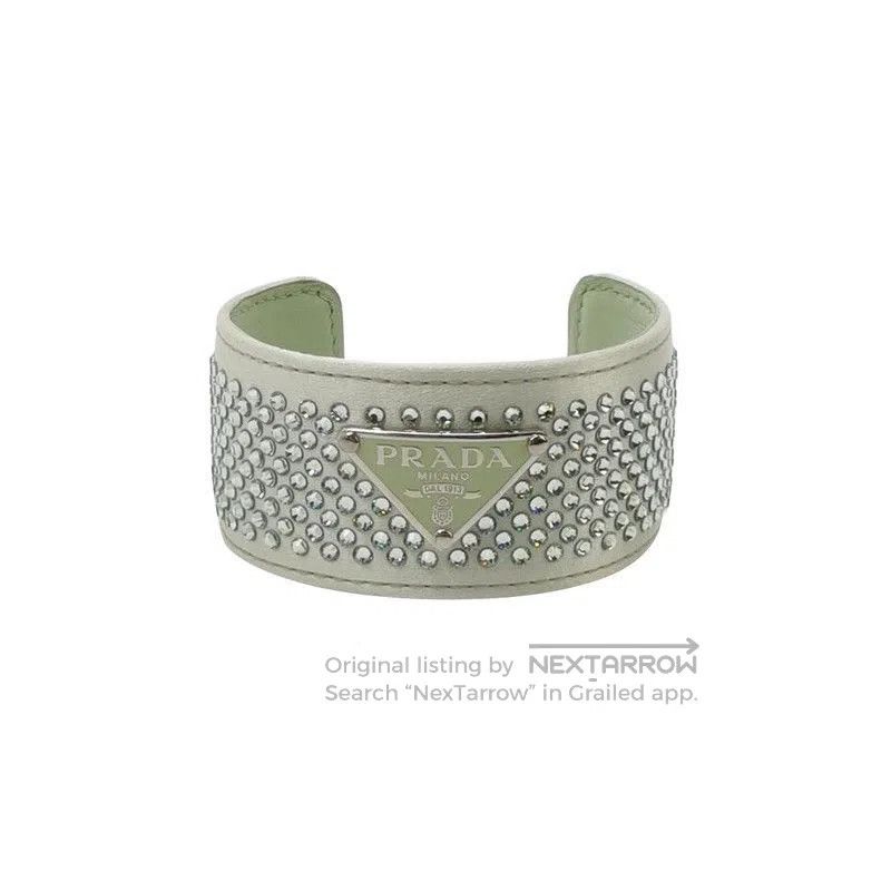 Prada Prada Crystal Embellished Leather Cuff Bracelet. Size ONE SIZE - 1 Thumbnail
