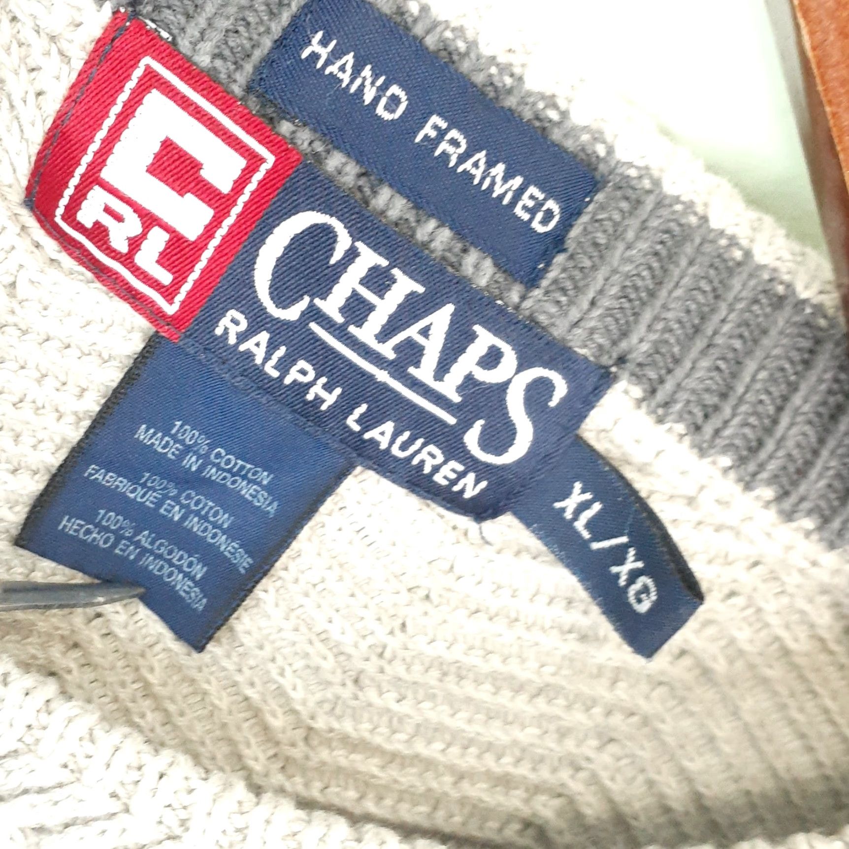 Ralph Lauren VINTAGE Chaps Ralph Lauren Hand Framed Herringbone Fisherman Sweater Mens XL Beige Cotton Knit Round Neck Long Sleeve Pullover Casual MENS Size US XL / EU 56 / 4 - 5 Thumbnail