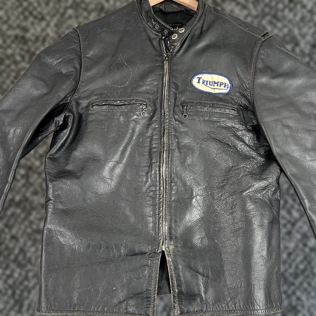 Brooks VINTAGE Brooks Leather Cafe Racer Jacket Sz 40 Black Motorcycle/ Biker 1960s Mens Size US XXS / EU 40 - 1 Thumbnail