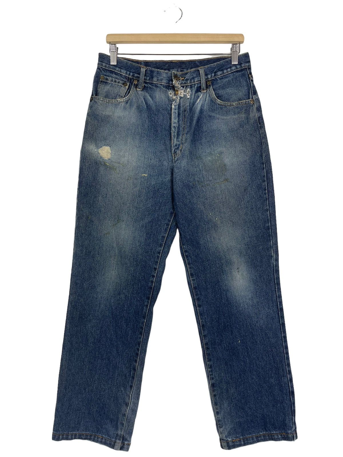 Blue Denim Jeans Machope Distressed Jeans