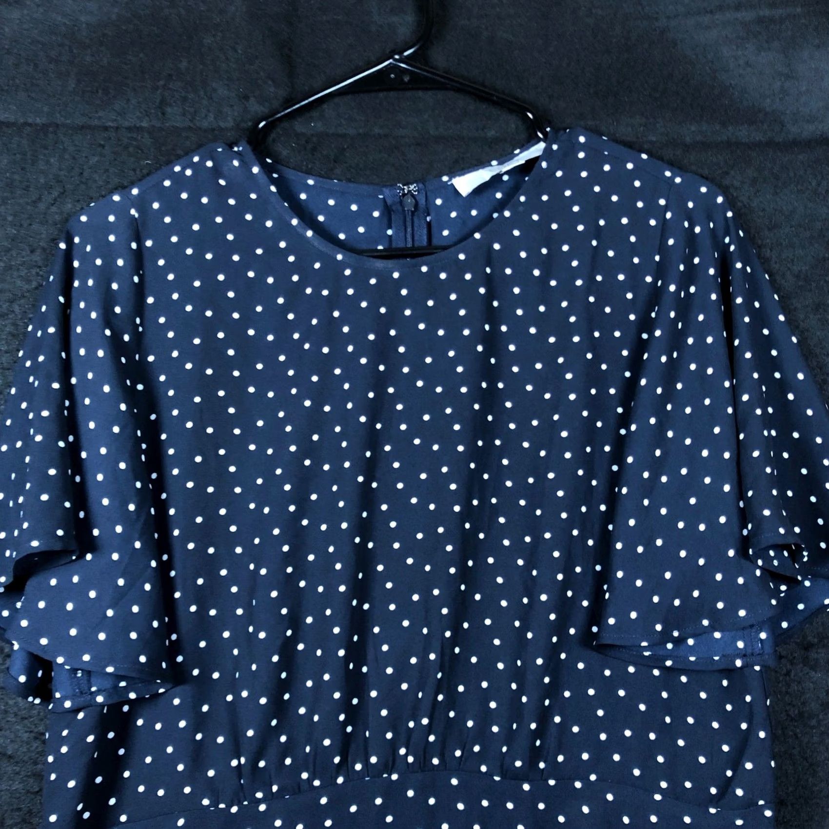 Ann Taylor LOFT Womens Blouse Blue White Polka Dot Crew Neck Short Sleeve Zip Back 4 - Casual Workwear Formal Size S / US 4 / IT 40 - 2 Thumbnail