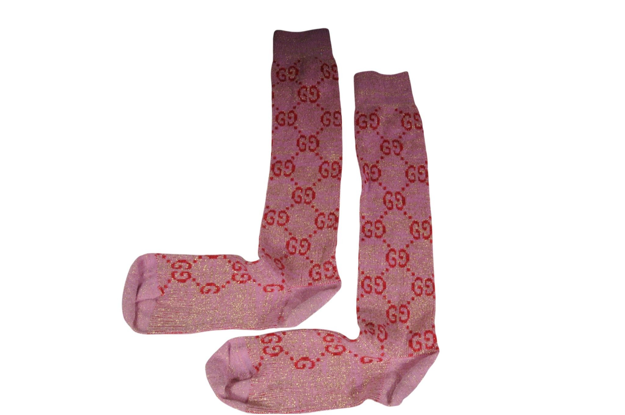 Gucci Glittery GG Logo Monogram Socks Size Small Pink Red Size ONE SIZE - 1 Thumbnail