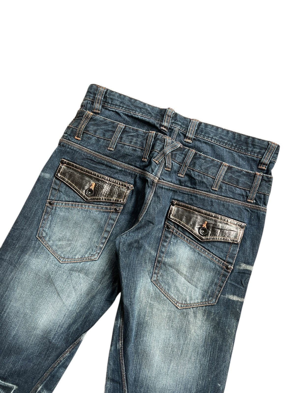 Japanese Brand Double Focus 🇯🇵 Double Waist Asymmetrical Denim Light Flare Size US 33 - 7 Thumbnail