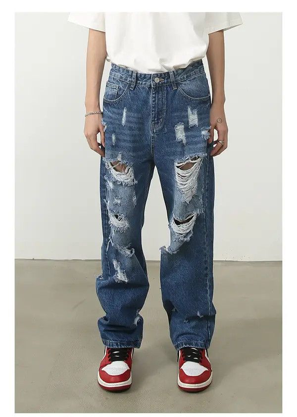 Japanese Brand American street hip-hop loose straight-leg ripped jeans Size US 32 / EU 48 - 1 Thumbnail