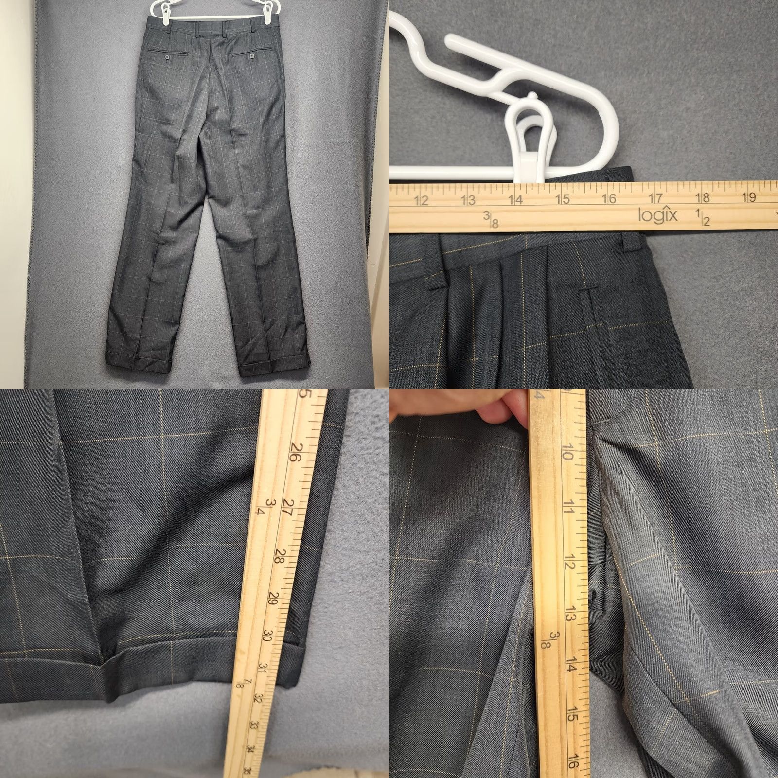 Vintage VINTAGE? Gianni Vironi Mens Gray Suit 42L 33W Windowpane Plaid Jacket Pants Pleated Cuff 2 Piece Suit Mens Size 42R - 9 Thumbnail