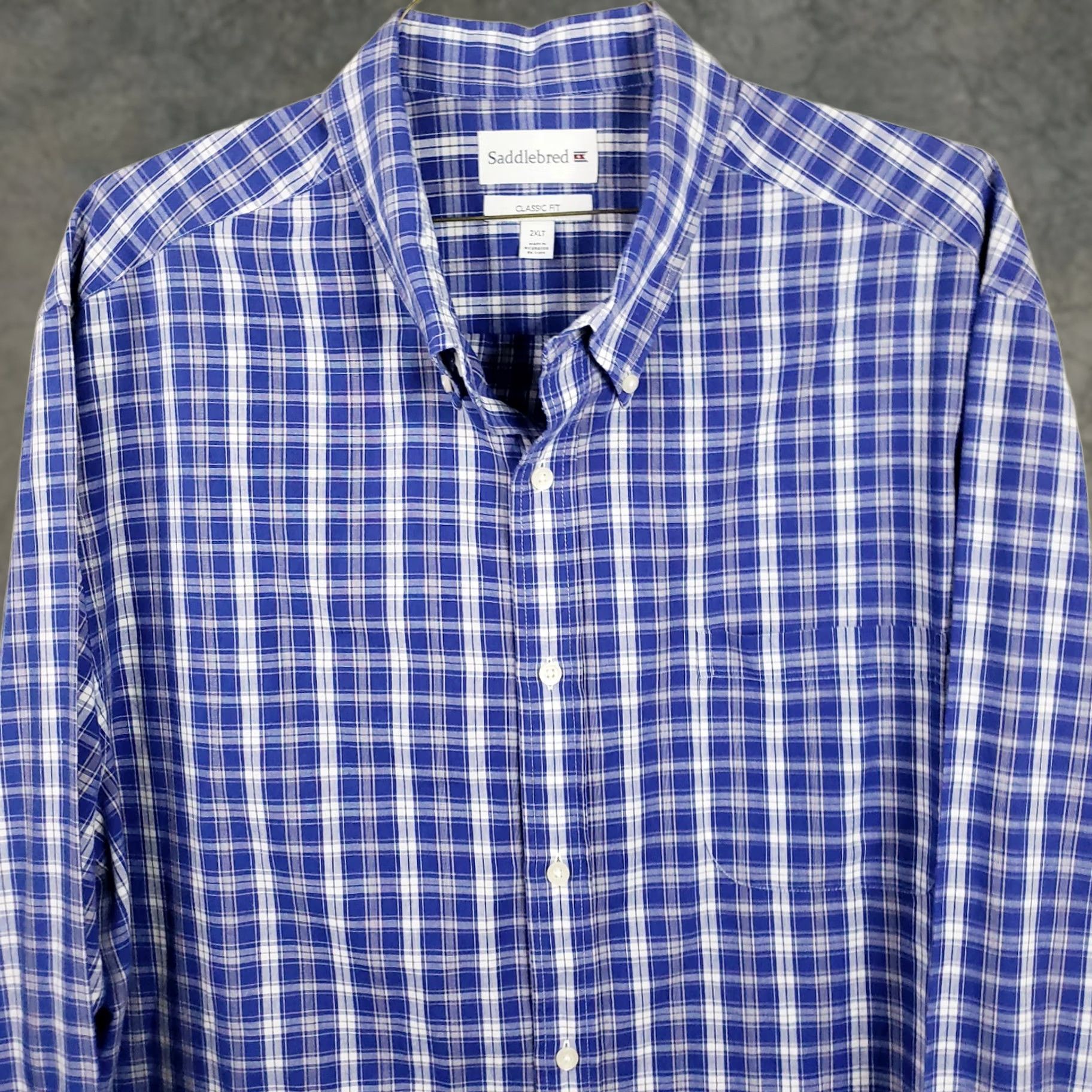 Vintage Saddlebred Button-Up Shirt Men's 2XLT Red Blue Plaid Long Sleeve Size US XXL / EU 58 / 5 - 1 Thumbnail
