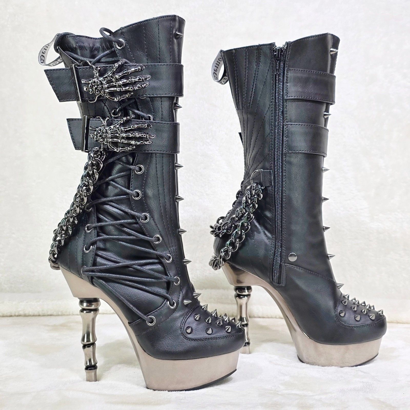 Demonia Cult DEMONIA Muerto Bone Heel Chain Cryptic Skeleton Hand Platfor Size US 12 / IT 42 - 4 Thumbnail