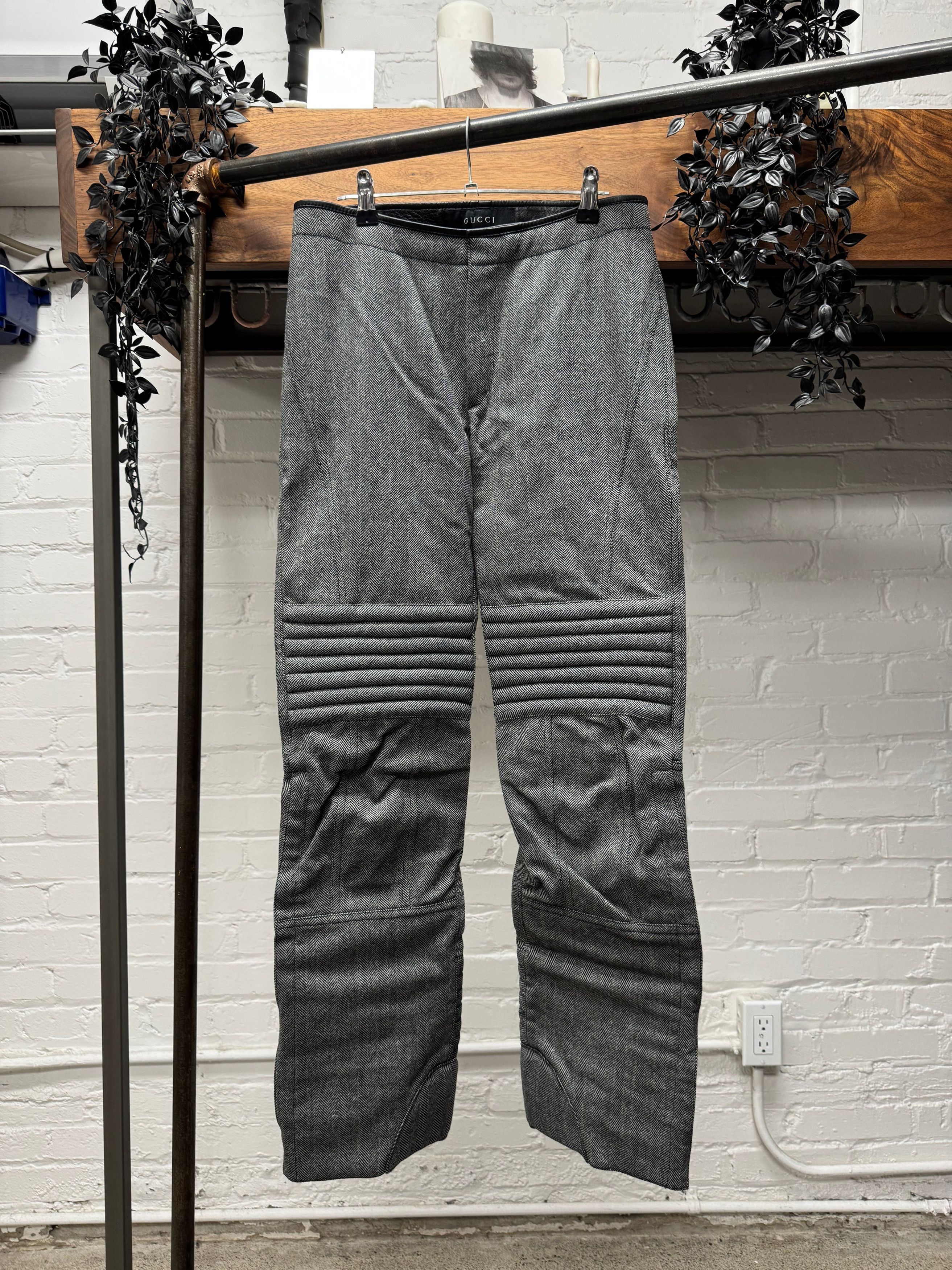 Gucci AW2000 Gucci by Tom Ford Herringbone/Leather Biker Pants Size US 29 - 1 Thumbnail
