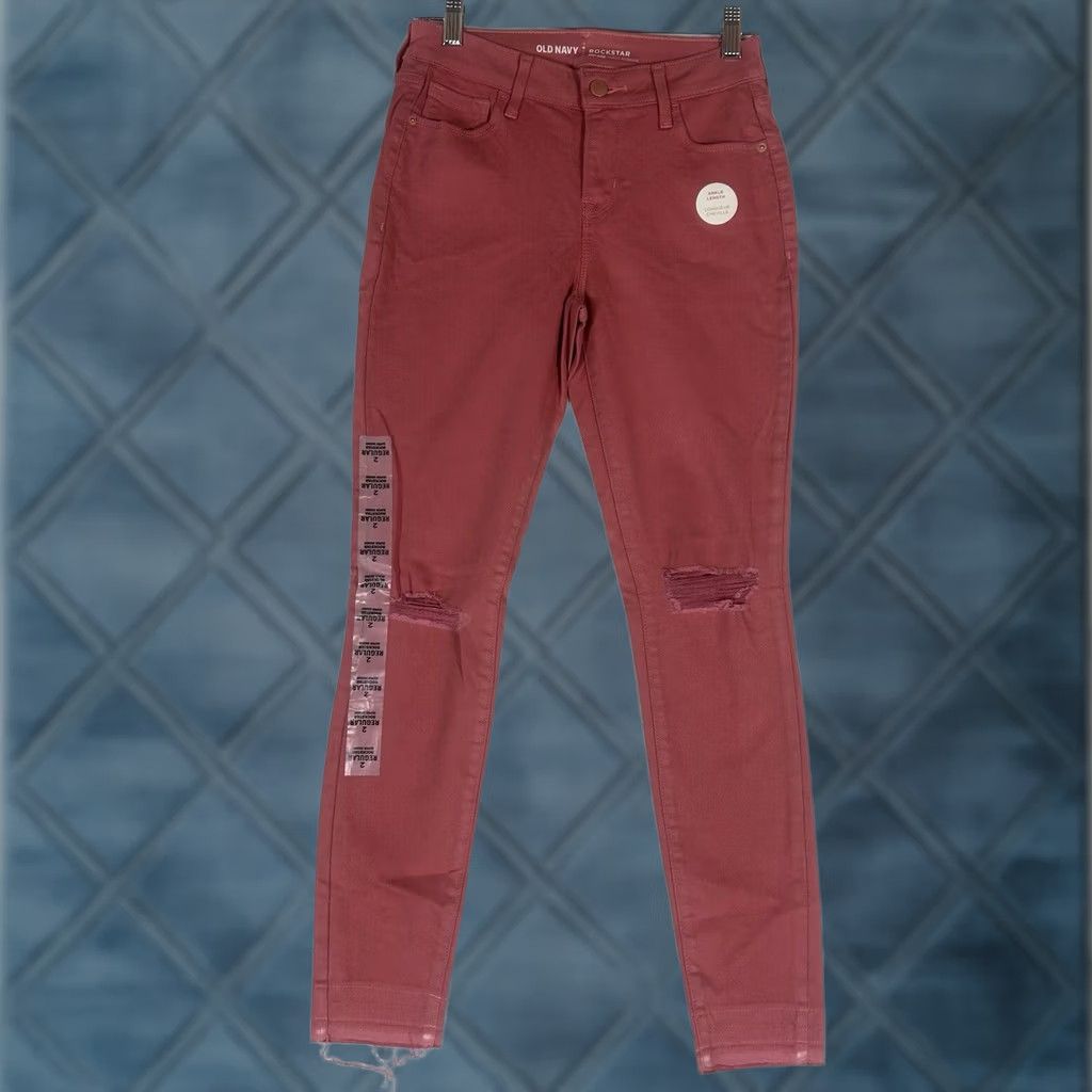 Old Navy Old Navy Jeans Women Skinny Rockstar Mid Rise Pink NWT 2 Embroidered Zipper Pocket Denim Slim Modern Regular Fit Size 26" / US 2 / IT 38 - 1 Thumbnail