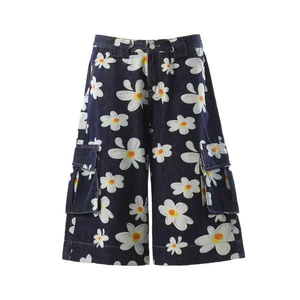 Vintage VIBE Street daisy print baggy denim shorts Size US 30 / EU 46 - 1 Thumbnail