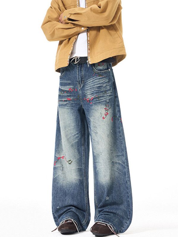 Vintage Men's embroidered floral retro high-street loose jeans Size US 32 / EU 48 - 3 Thumbnail