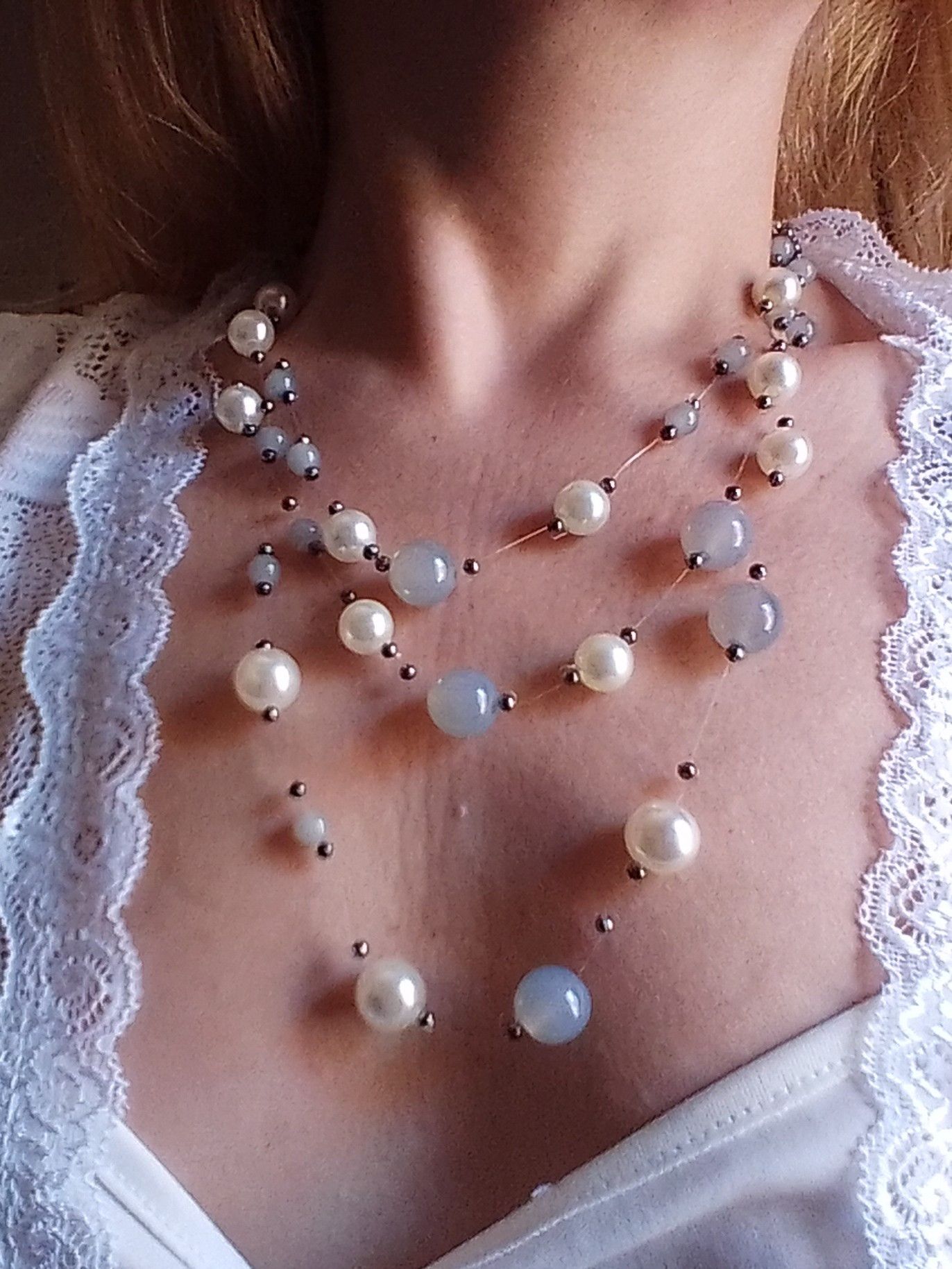 Handmade Necklace Long Multithread Pearls Crystal Matinee Style Size ONE SIZE - 1 Thumbnail