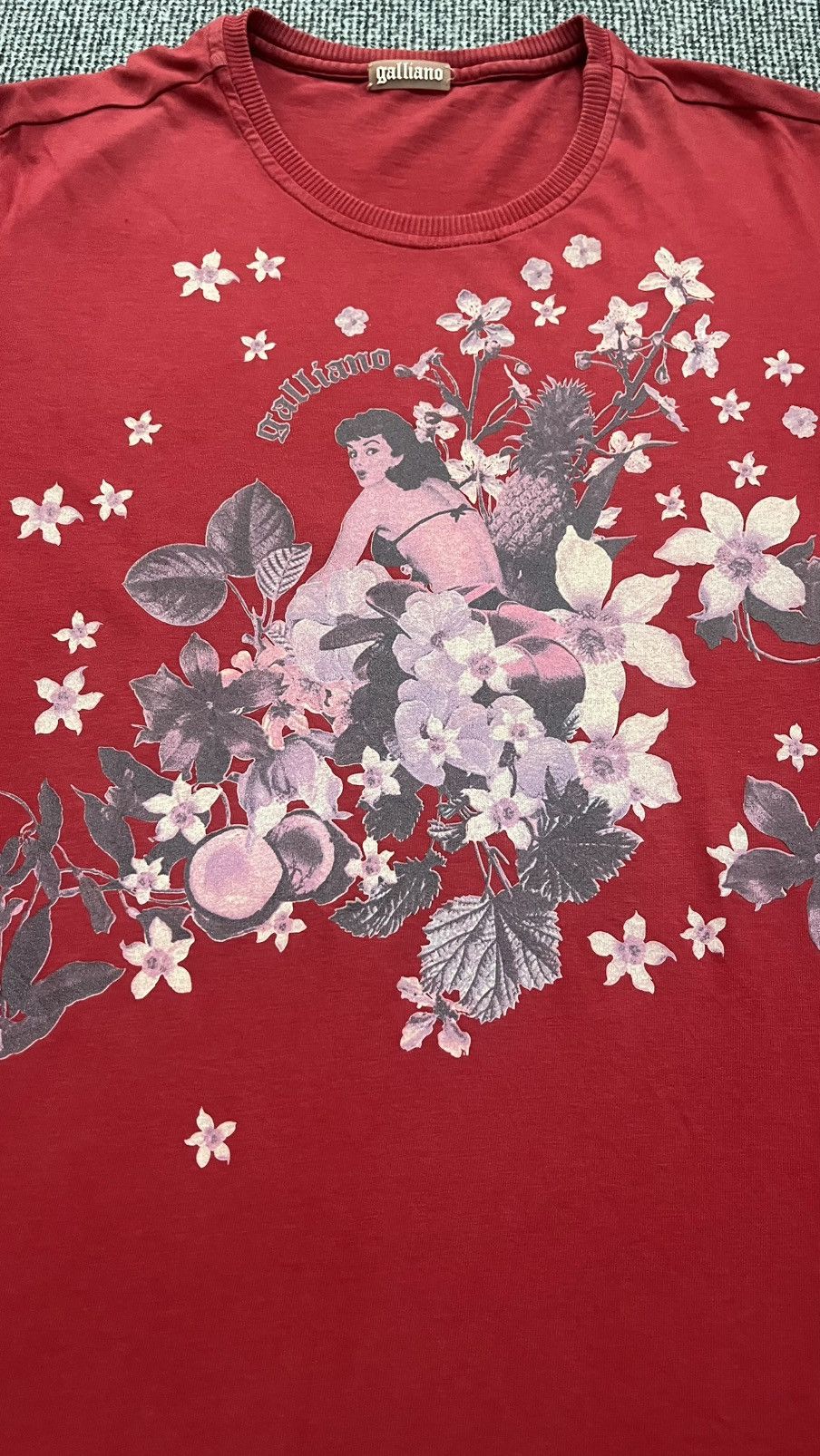 Vintage Galliano Floral Graphic Tee Red Art Print