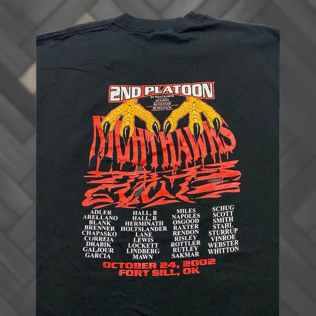 Hanes VINTAGE Hanes Heavyweight T-Shirt Fort Sill OK 2nd Platoon Nighthawks Military Black XL Crew Neck Short Sleeve Graphic Print Double-Sided USA Size US XL / EU 56 / 4 - 1 Thumbnail