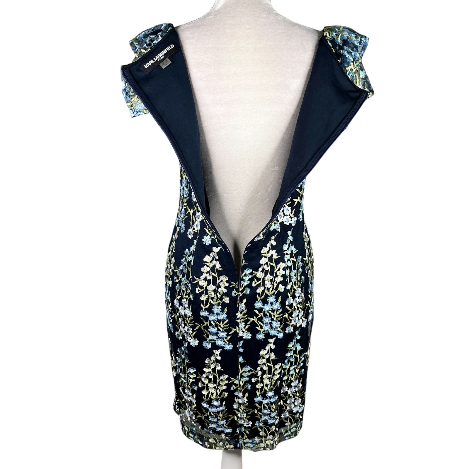 Karl Lagerfeld Karl Lagerfeld Paris Floral Midi Dress Navy Blue 6 Size M / US 6-8 / IT 42-44 - 13 Thumbnail
