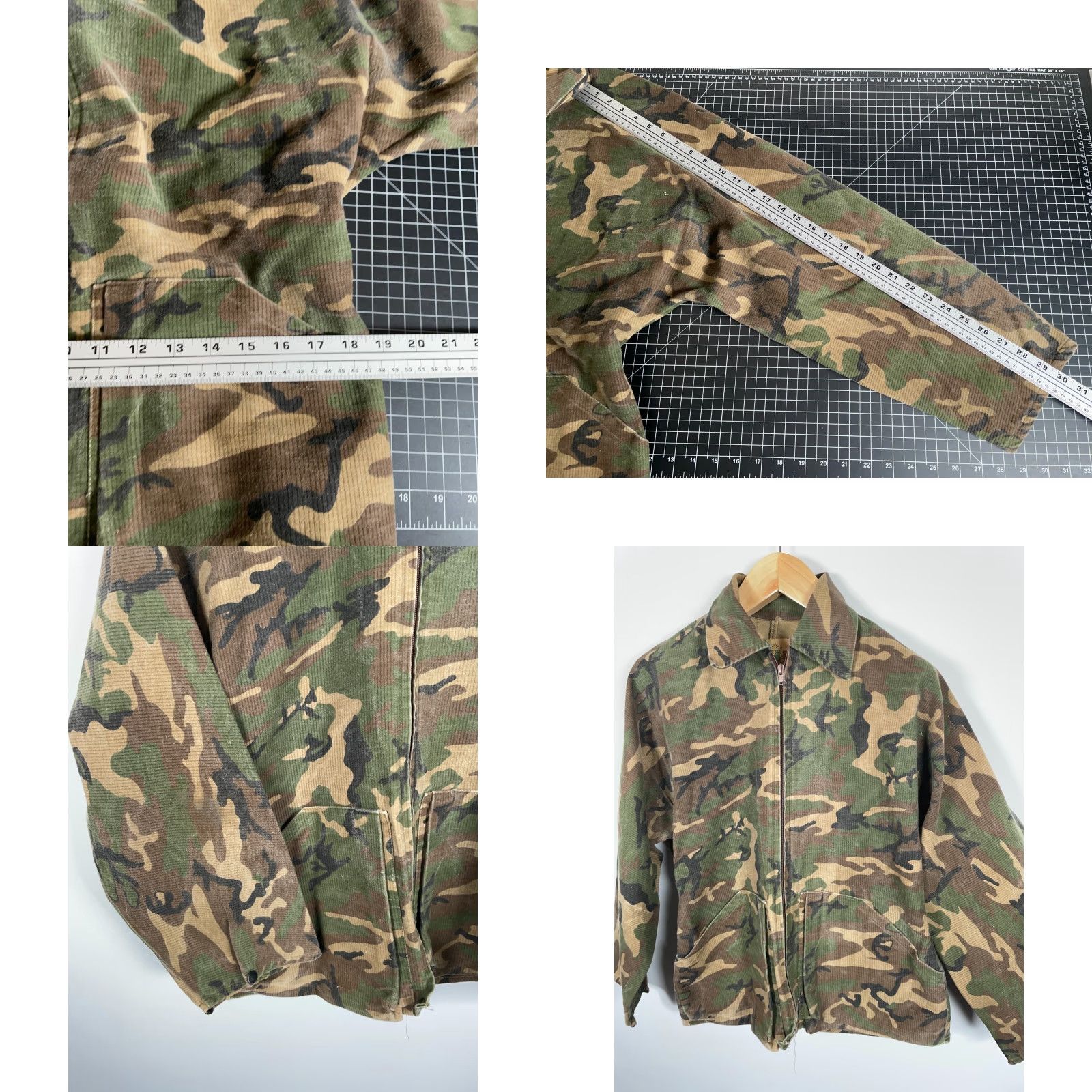 IDEA VINTAGE Ideal Camouflage Jacket Men's Large Green Cotton Blend USA Made Full Zip Unlined Military Style 80s 90s Retro Size US L / EU 52-54 / 3 - 8 Thumbnail