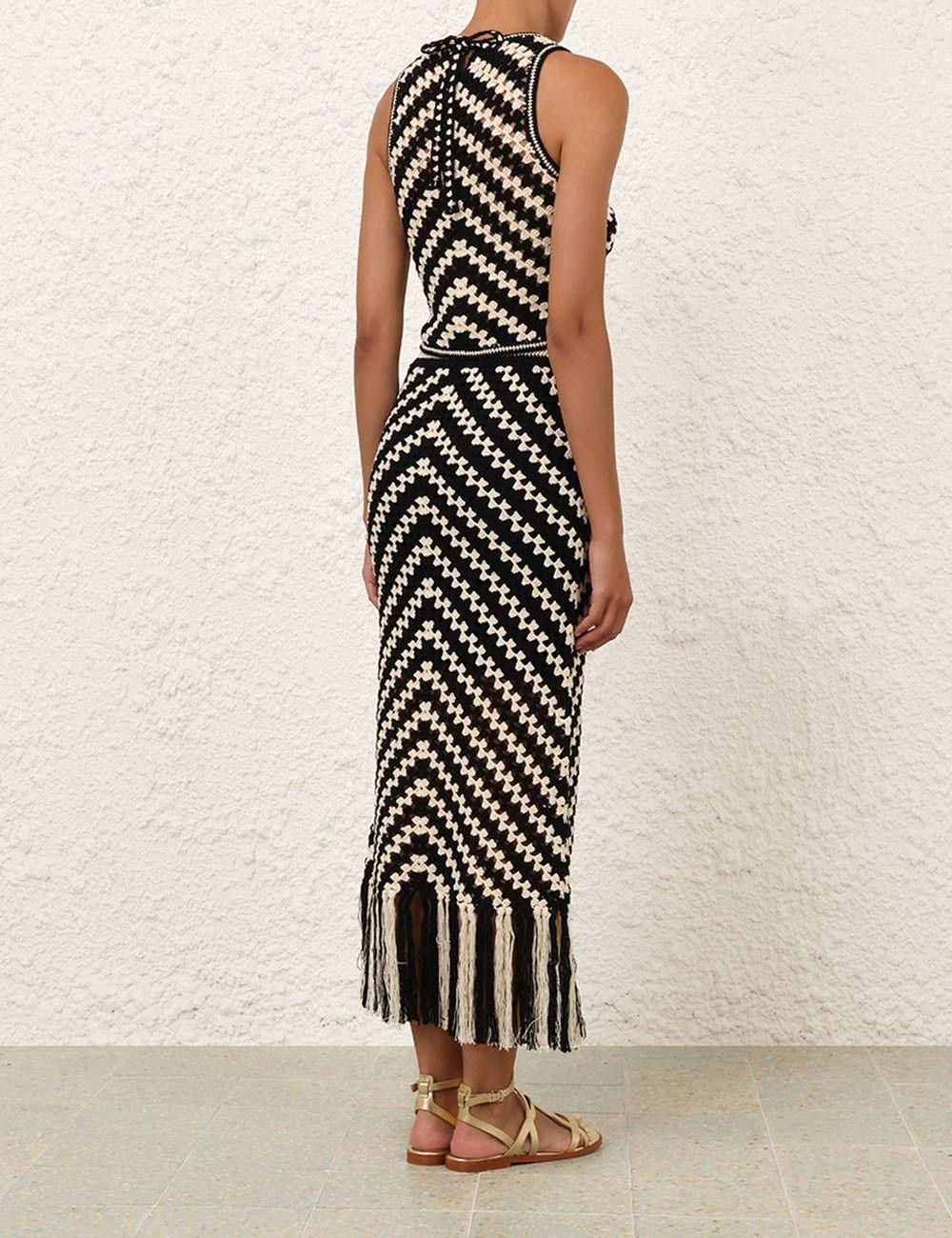 Zimmermann oc11z0525 Halliday Hand Crochet Midi Skirt in Ivory & Black Size 27" / US 4 / IT 40 - 4 Thumbnail