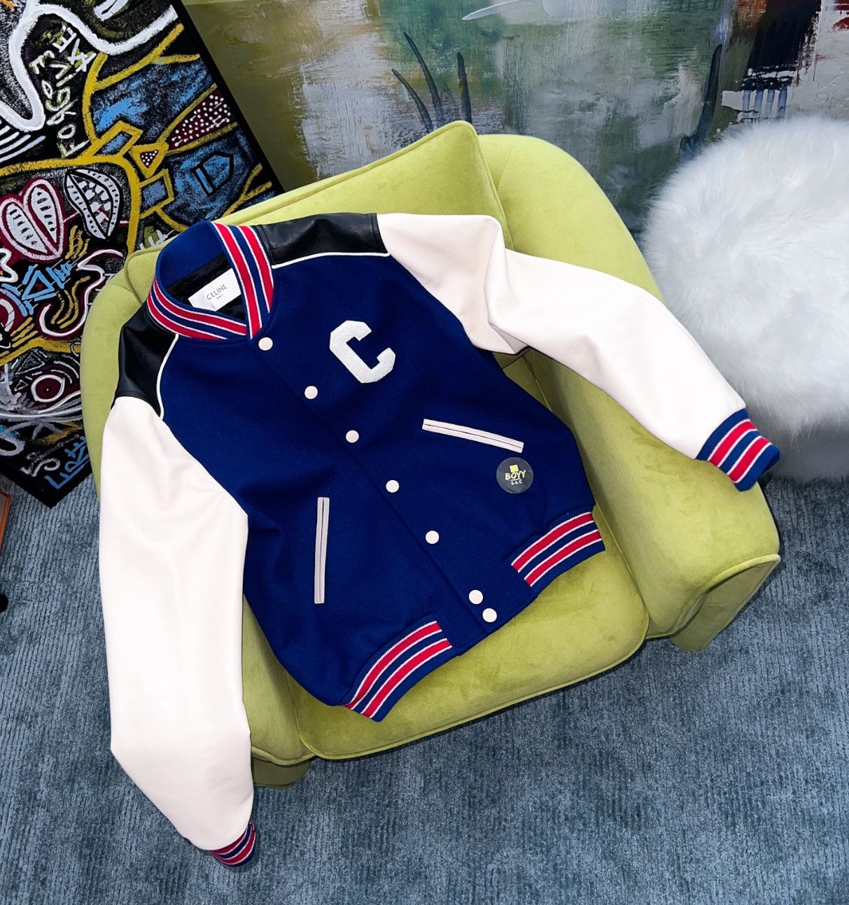 ジャケット CELINE Celine teddy Celine × Hedi Slimane Celine Teddy Varsity Jacket | Grailed