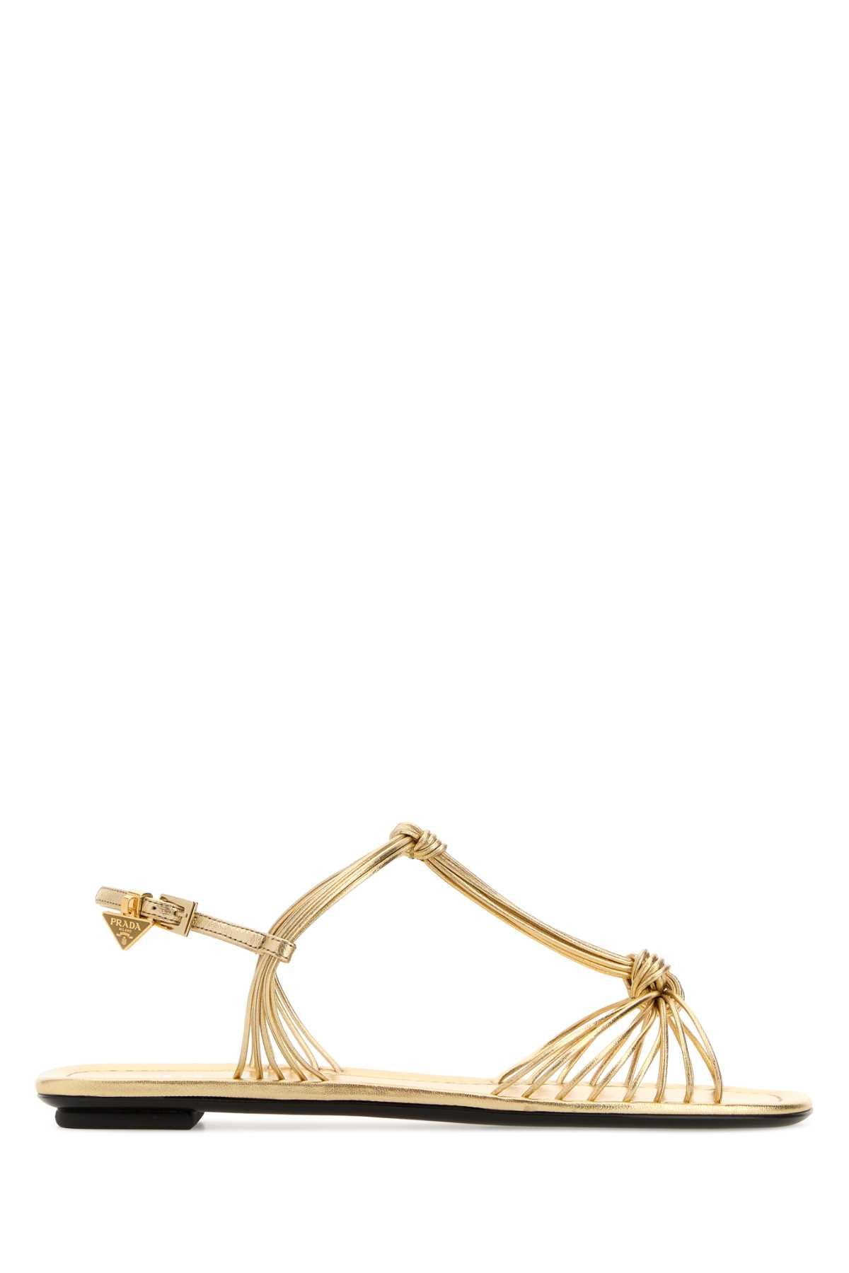Prada Gold Leather Sandals Size US 9 / IT 39 - 1 Thumbnail