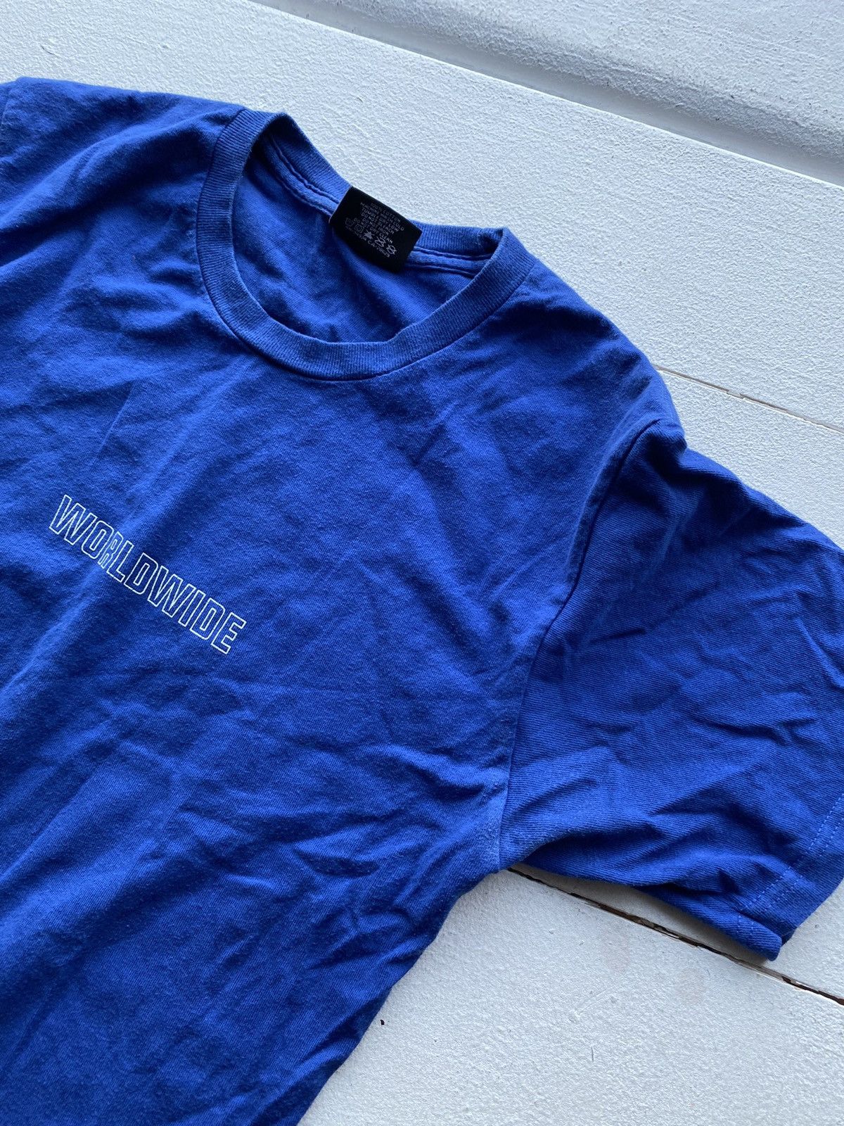 Stussy × Vintage 00s Stussy Worldwide Blue Tour 1980 Logo T Shirt Mens Small Size US S / EU 44-46 / 1 - 8 Thumbnail