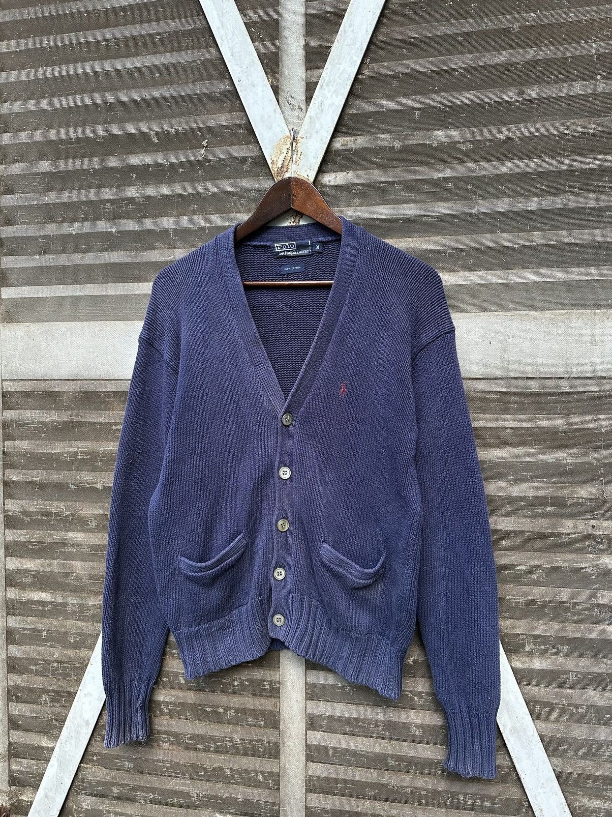 Vintage THRASHED Faded Polo Ralph Laurent Cardigan Size US M / EU 48-50 / 2 - 1 Thumbnail