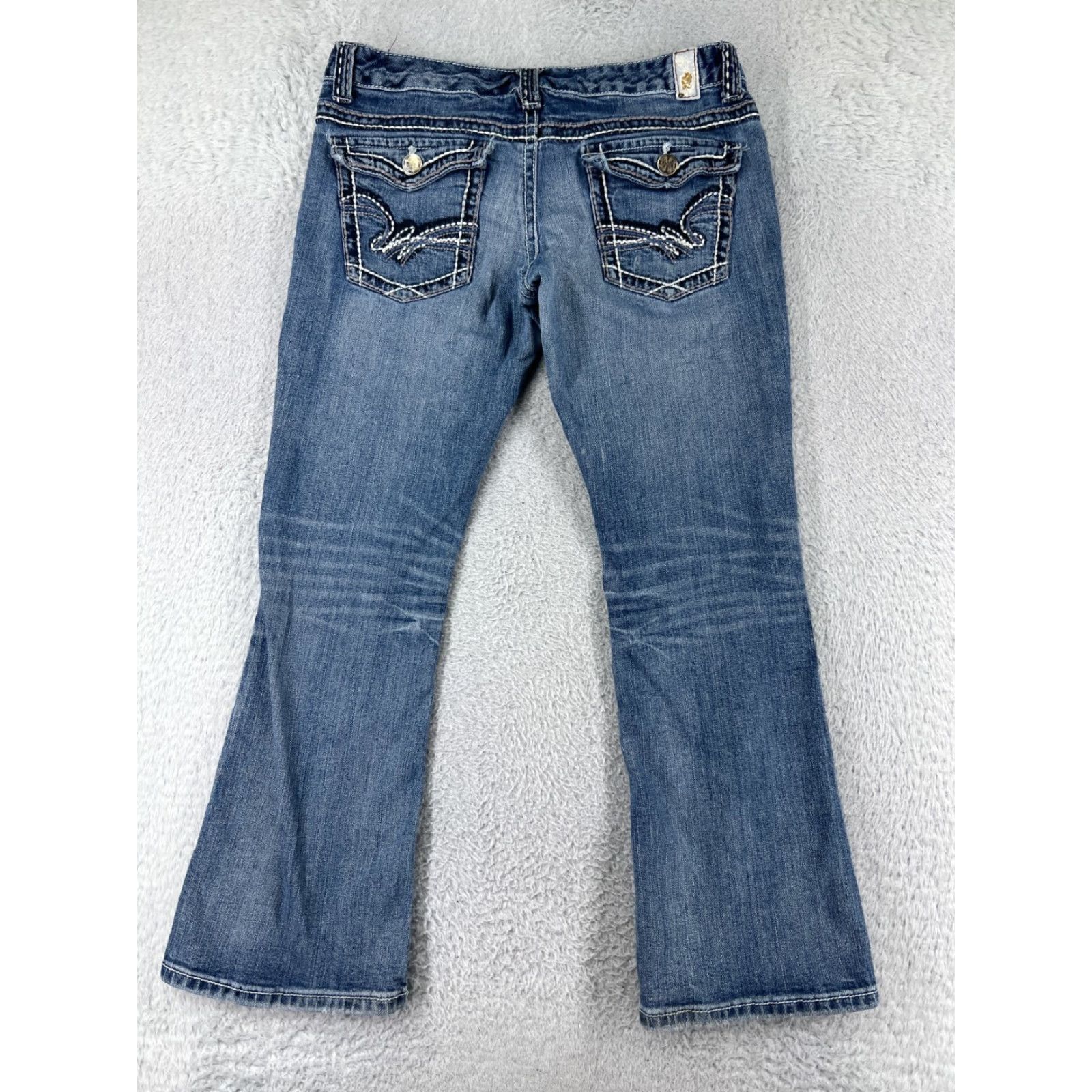 Vintage Maurices Jeans Womens 11 Blue Denim Embellished Cotton Blend Stretch Low Size 32" / US 10 / IT 46 - 3 Thumbnail