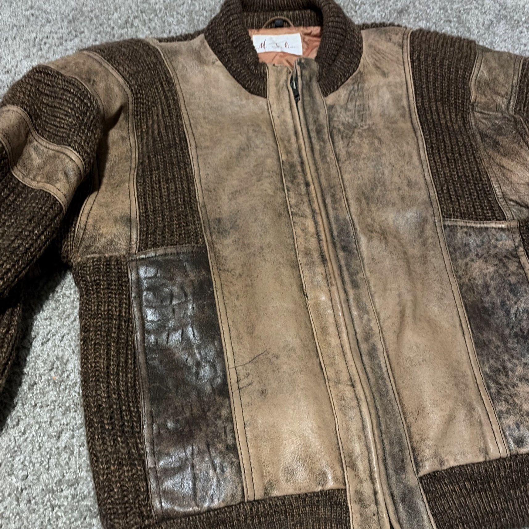 Vintage VINTAGE M. Julian Brown Leather Acrylic Knit Jacket Full Zip Size 42 Bomber Jacket Mens Brown Knit Leather Full Zip 42 Size US XS / EU 42 / 0 - 4 Thumbnail