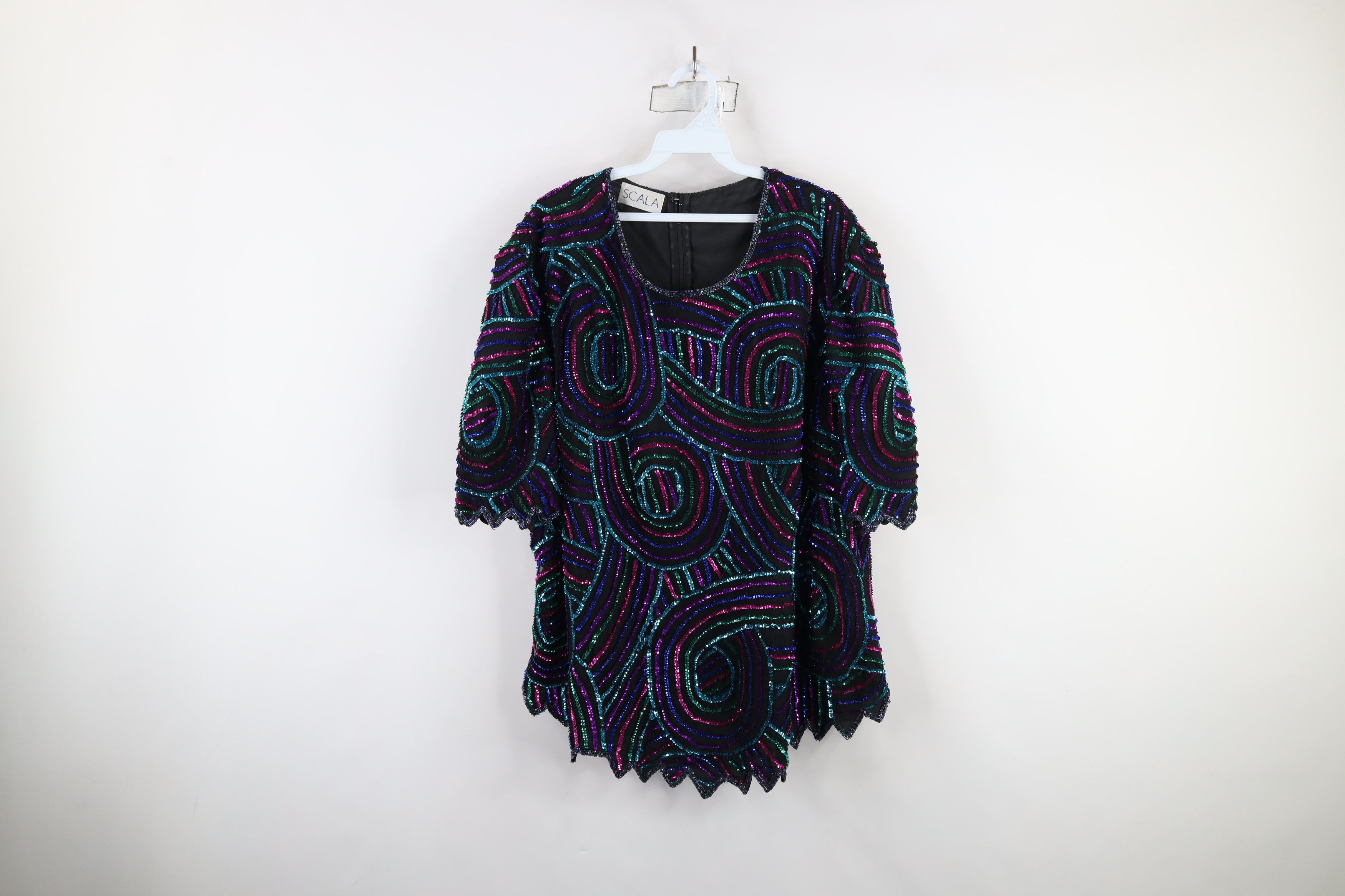 Vintage Vintage 90s Scala Swirl Sequin Beaded Party Shirt Oversized Size 3XL / US 20-22 - 1 Thumbnail