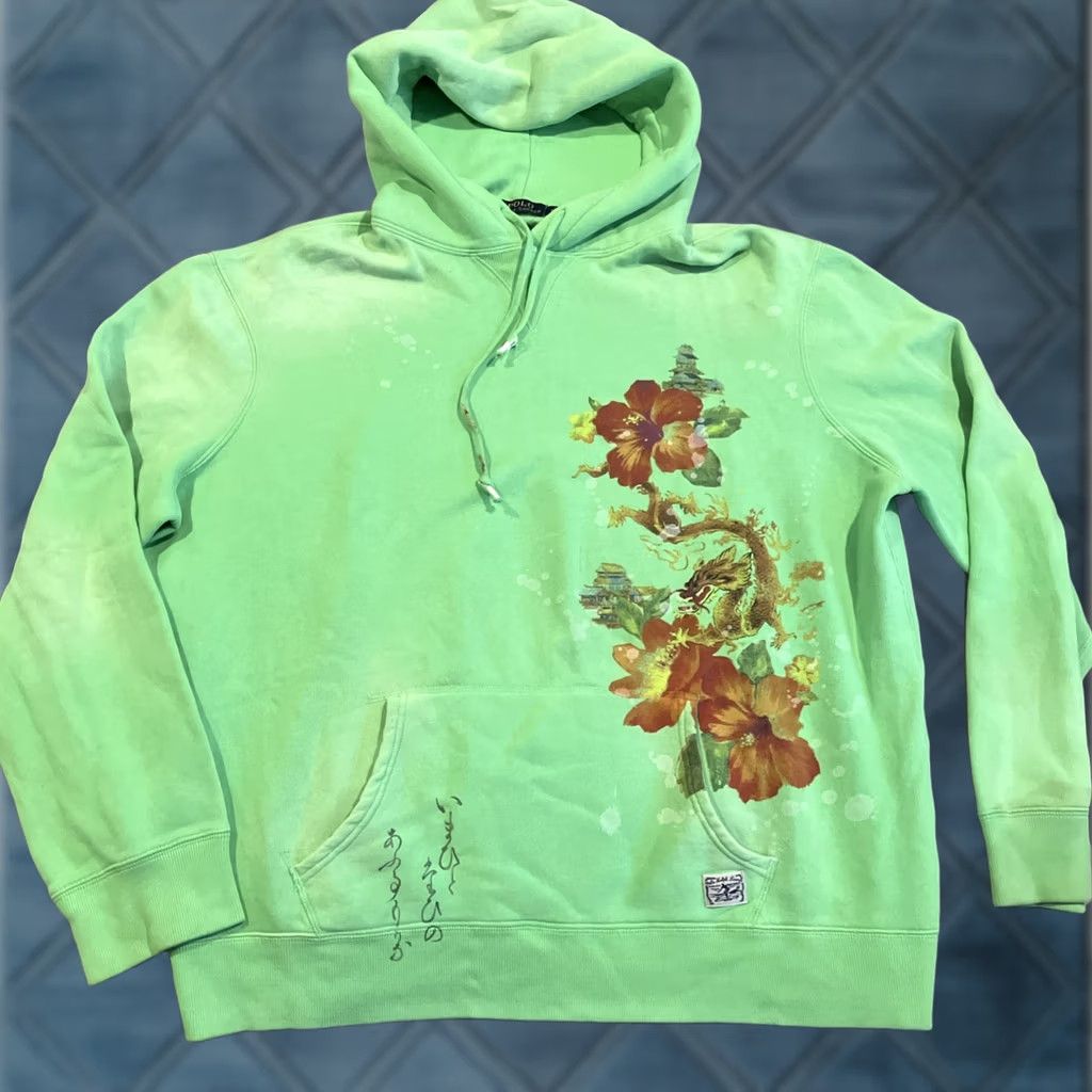 Polo Ralph Lauren VINTAGE Polo Ralph Lauren Hoodie Men's Size XXL Green Floral Design Pullover Hooded Pockets Graphic Print Size US XXL / EU 58 / 5 - 1 Thumbnail