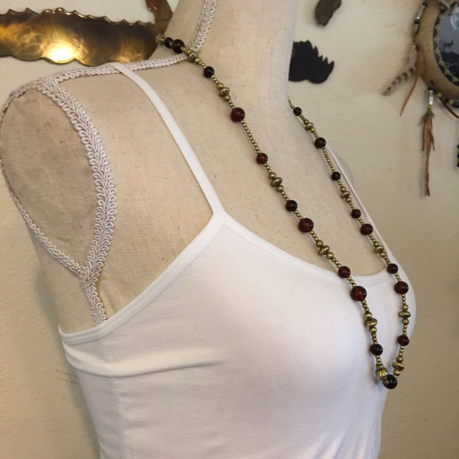 Vintage Vintage amber and gold tone beaded long necklace Size ONE SIZE - 2 Thumbnail