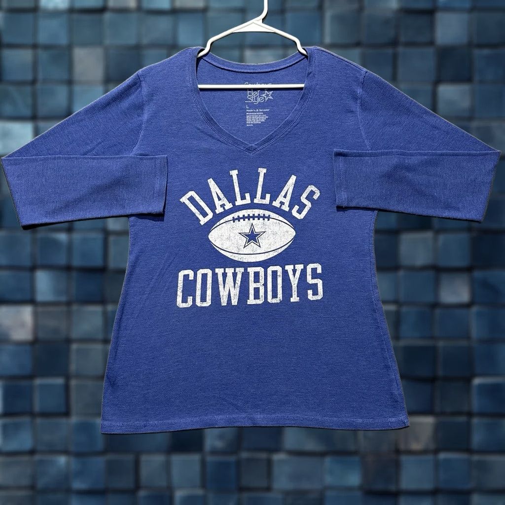 Vintage Dallas Cowboys Football Her Style Blue Graphic V-neck Thermal Shirt L Womens GUC Size L / US 10 / IT 46 - 1 Thumbnail