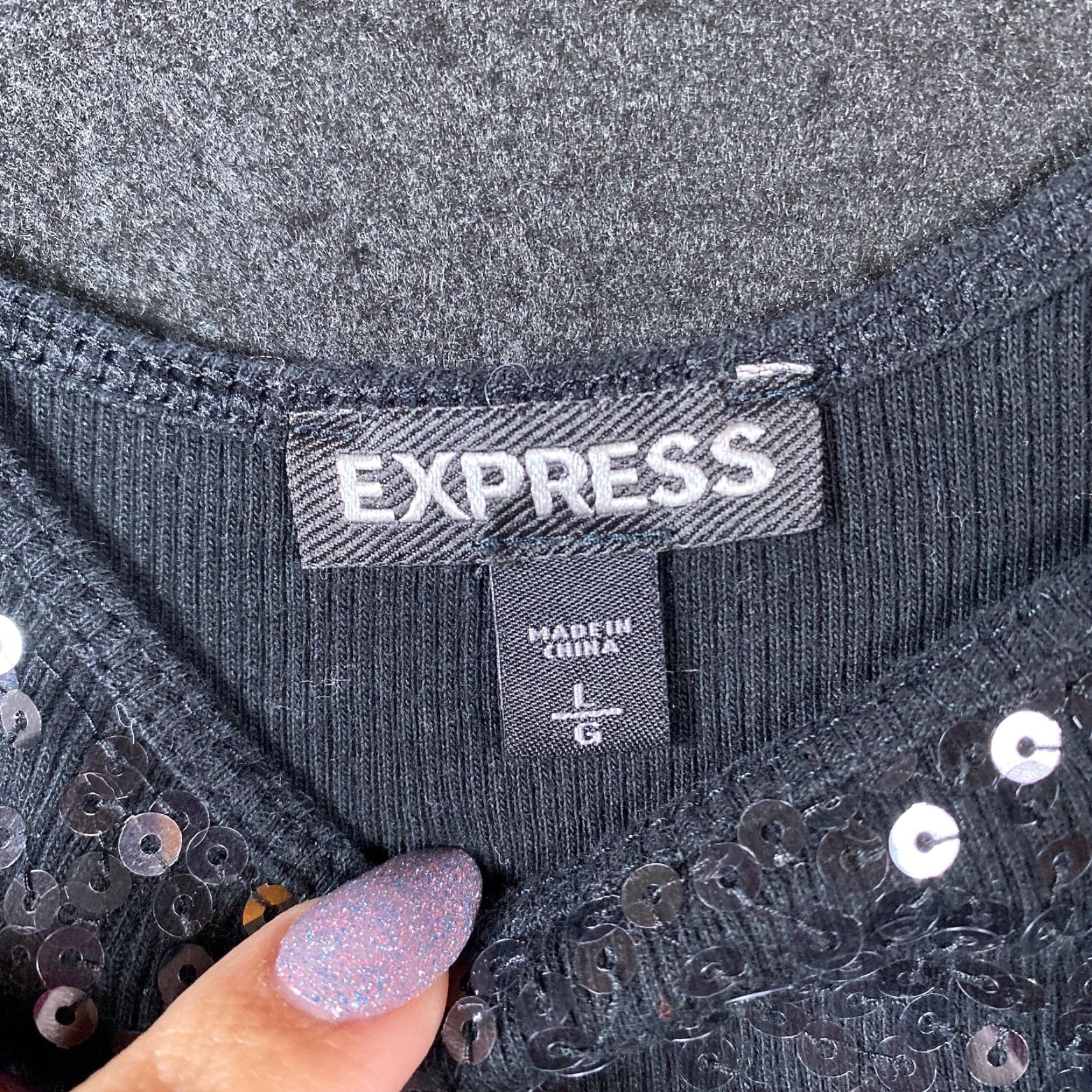 Express Express Shirt Womens Black Sequin Tank Top 100% Cotton Large Crew Neck Sleeveless Casual Workwear Size L / US 10 / IT 46 - 4 Thumbnail