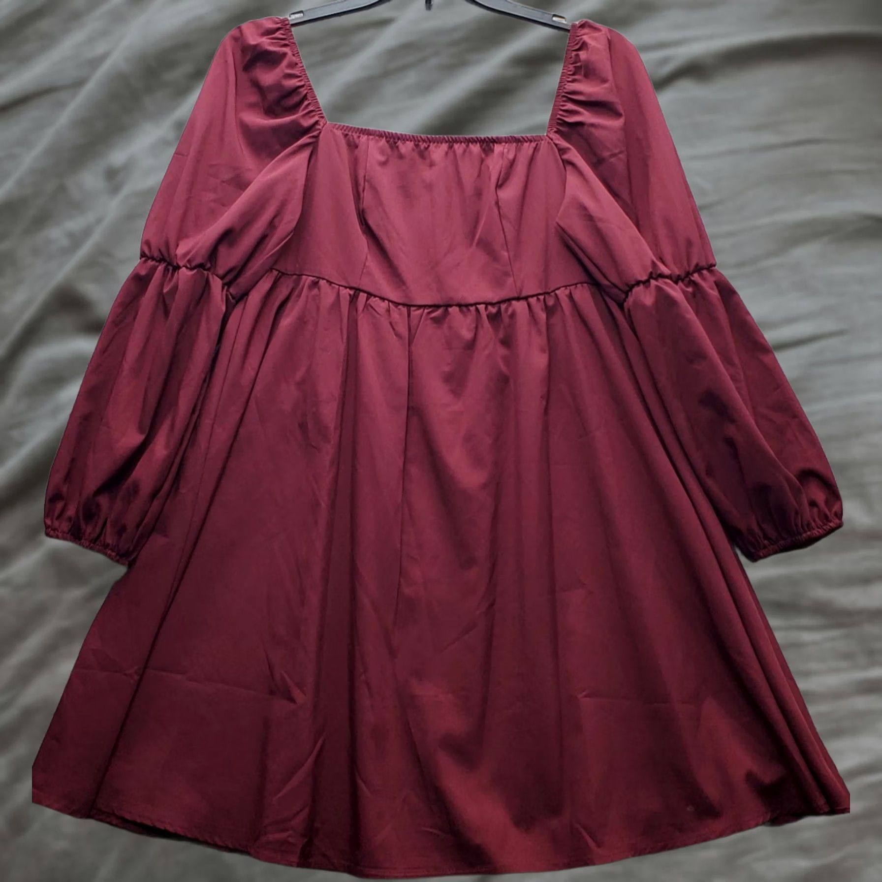 Vintage Exlura Dress Womens Medium Burgundy Balloon Sleeve Square Neck Smocked Back Zip - Womens Size M Burgundy Ballon Sleeve Square Neck Casual Dress Size M / US 6-8 / IT 42-44 - 1 Thumbnail