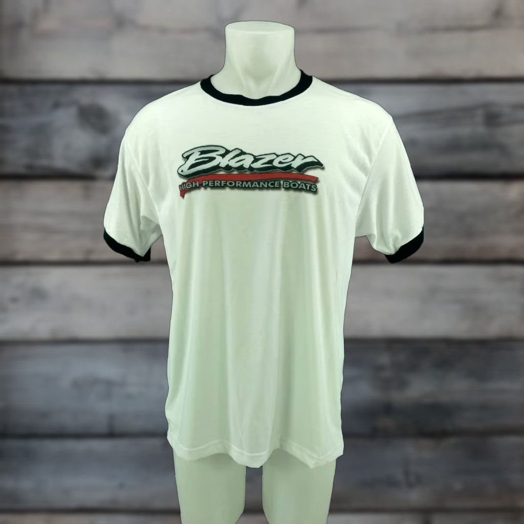 Vintage Blazer Boats T-Shirt Large Shirt Men White 100% Cotton Graphic Tee Short Sleeve Blazer High Performance Boats T-Shirt Large Mens White Graphic Tee Size US L / EU 52-54 / 3 - 1 Thumbnail