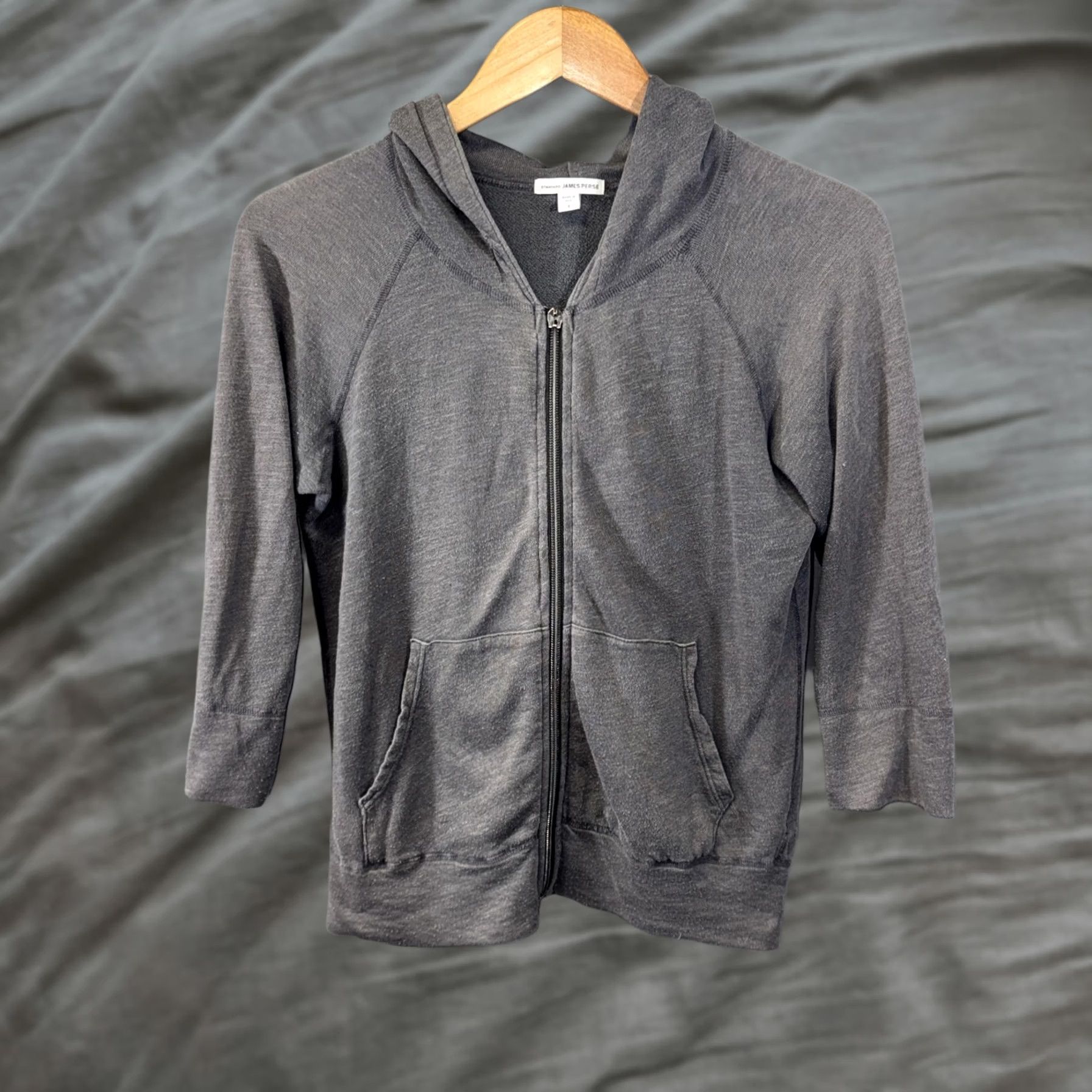 James Perse James Perse Hoodie Womens Small Gray Full Zip Raglan 3/4 Sleeves Pockets Made in USA Size S / US 4 / IT 40 - 1 Thumbnail