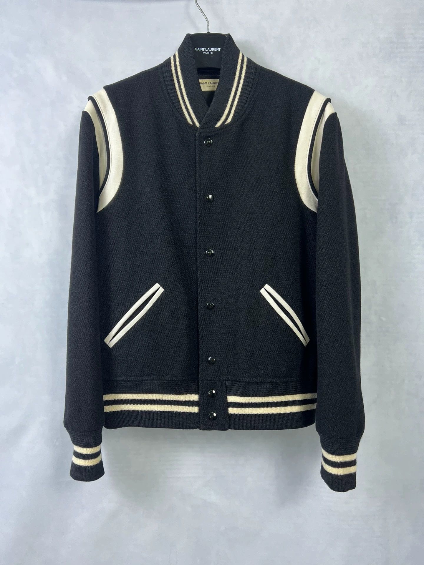 Saint Laurent Paris SLP 13fw OG Black White Runway Baseball Jacket 54 HediOG Size US L / EU 52-54 / 3 - 1 Thumbnail