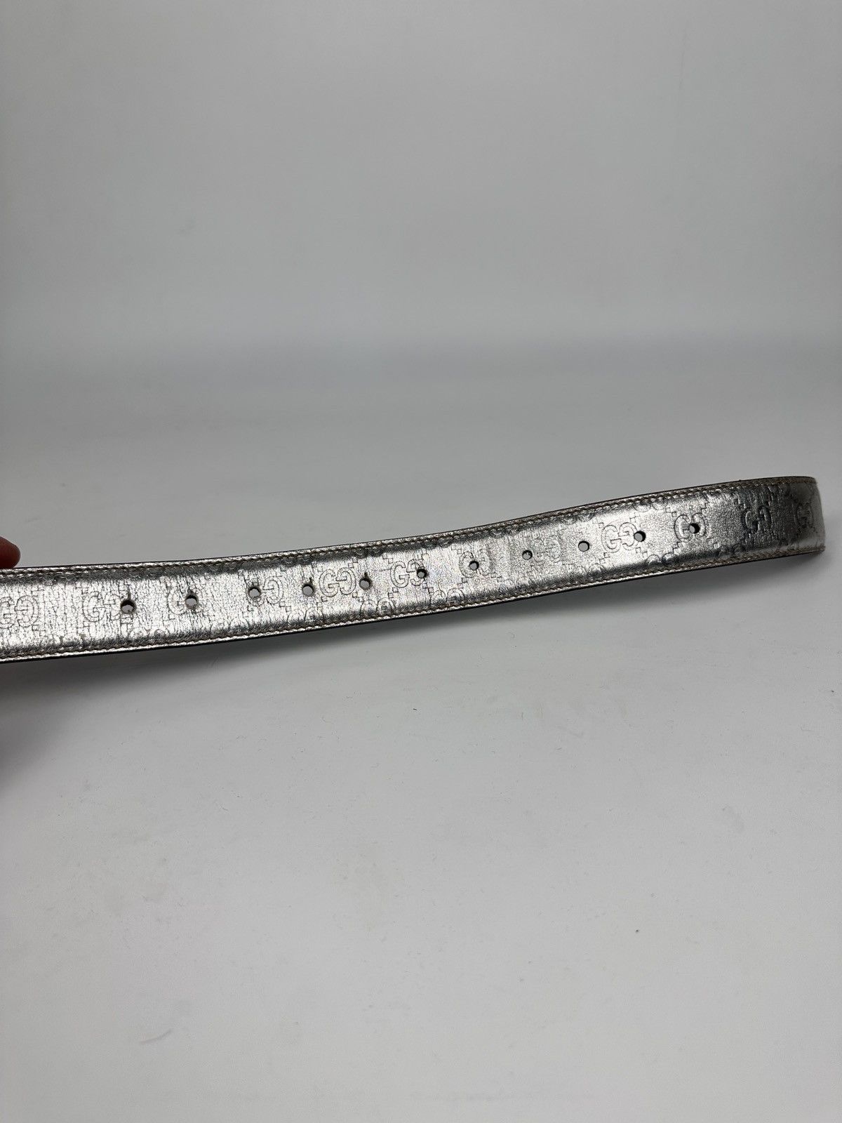 Gucci Gucci Silver Guccissima Leather Belt Metallic Monogram Italy Size ONE SIZE - 5 Thumbnail