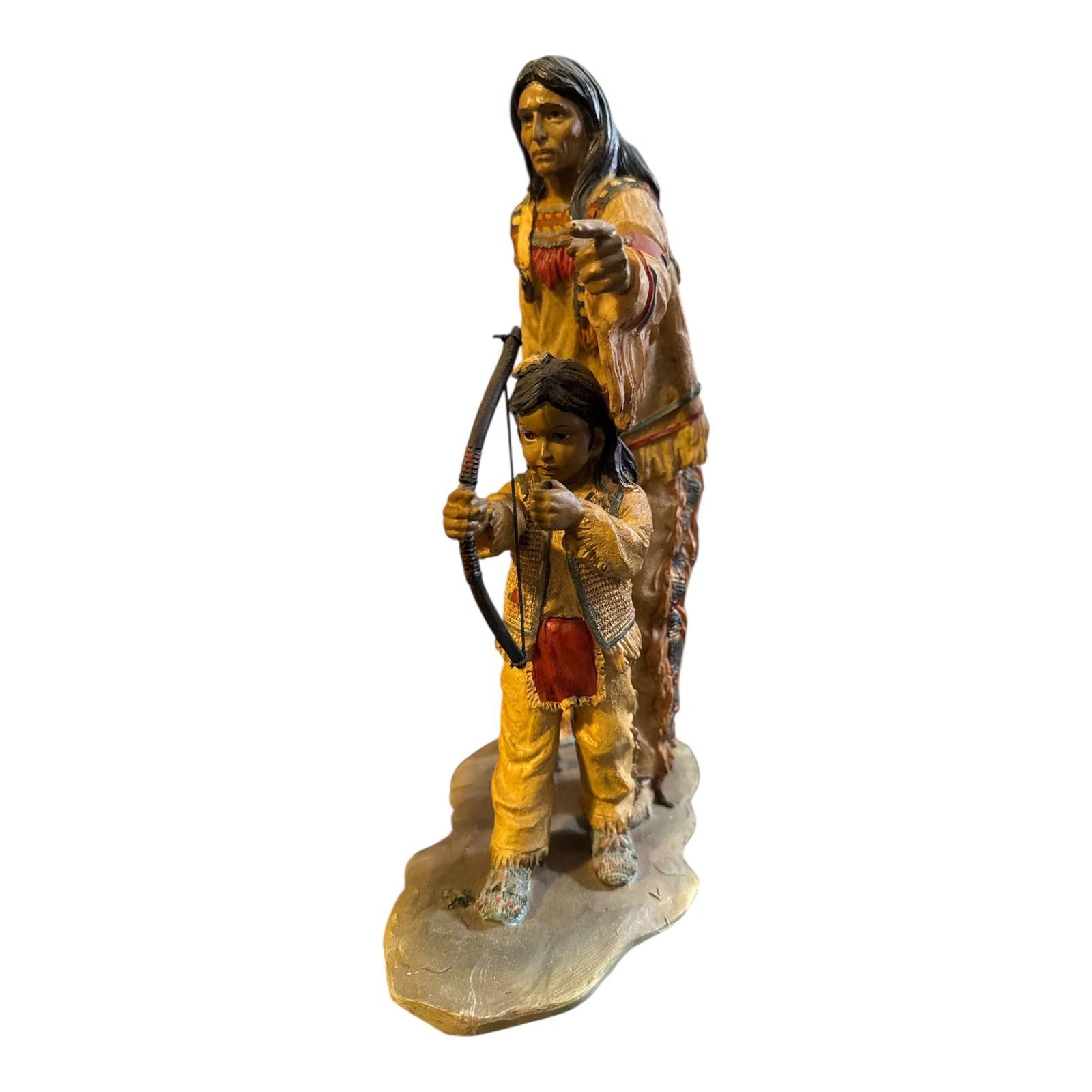 Unknown London Native American Figurine of Man and Child Archery 12" Size ONE SIZE - 3 Thumbnail