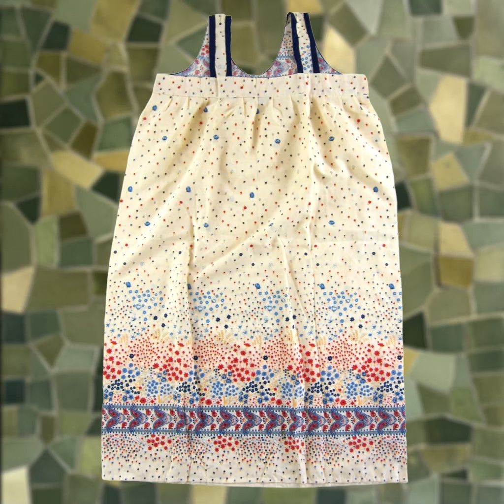 Vintage VTG New Handmade Cotton Ivory Blue Red Floral Paisley Midi Pocket Tank Dress L Size L / US 10 / IT 46 - 1 Thumbnail